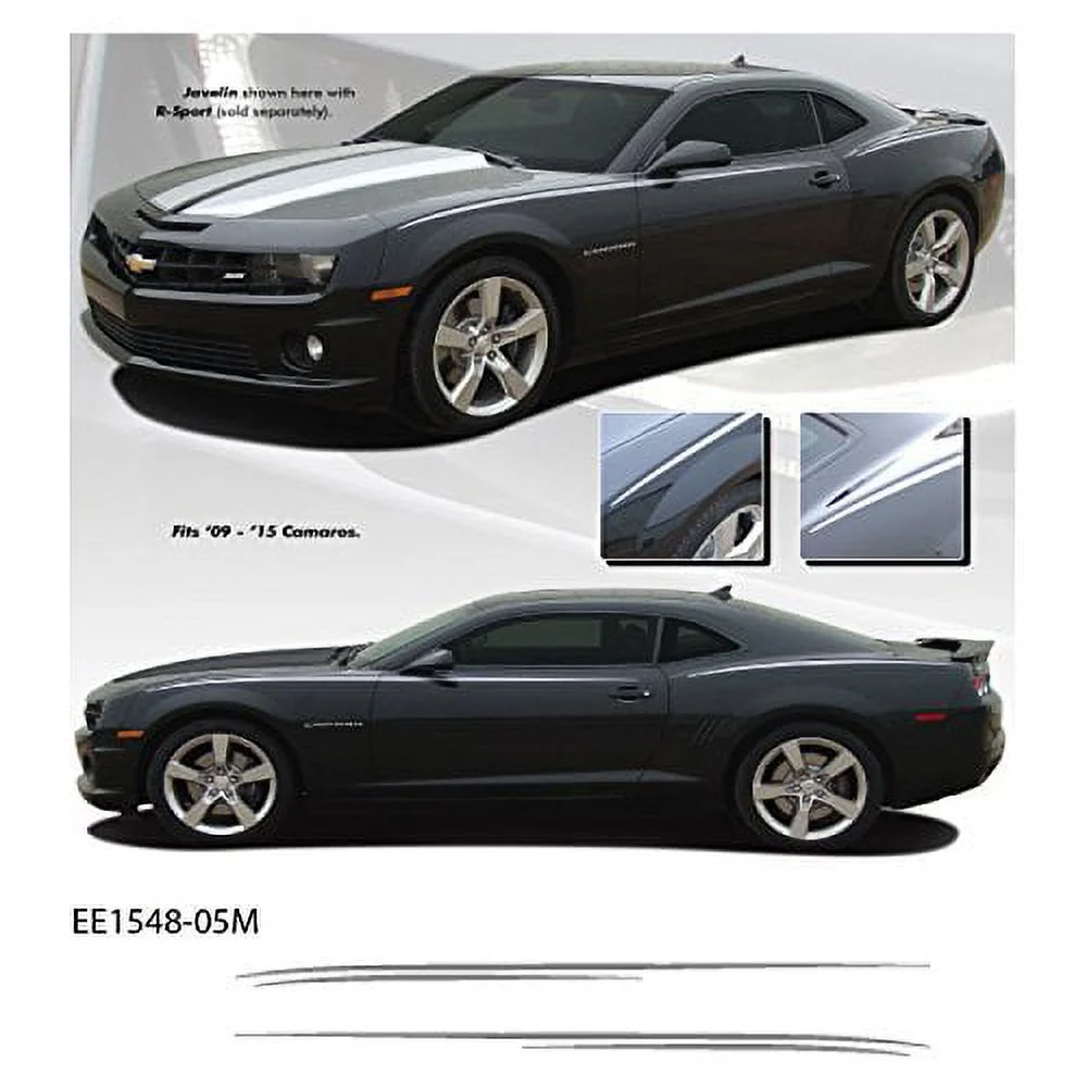 CarBeyondStore, Compatible with - Chevrolet Camaro 2009 to 2015 Silver Side Stripe Vinyl Graphics Kit
