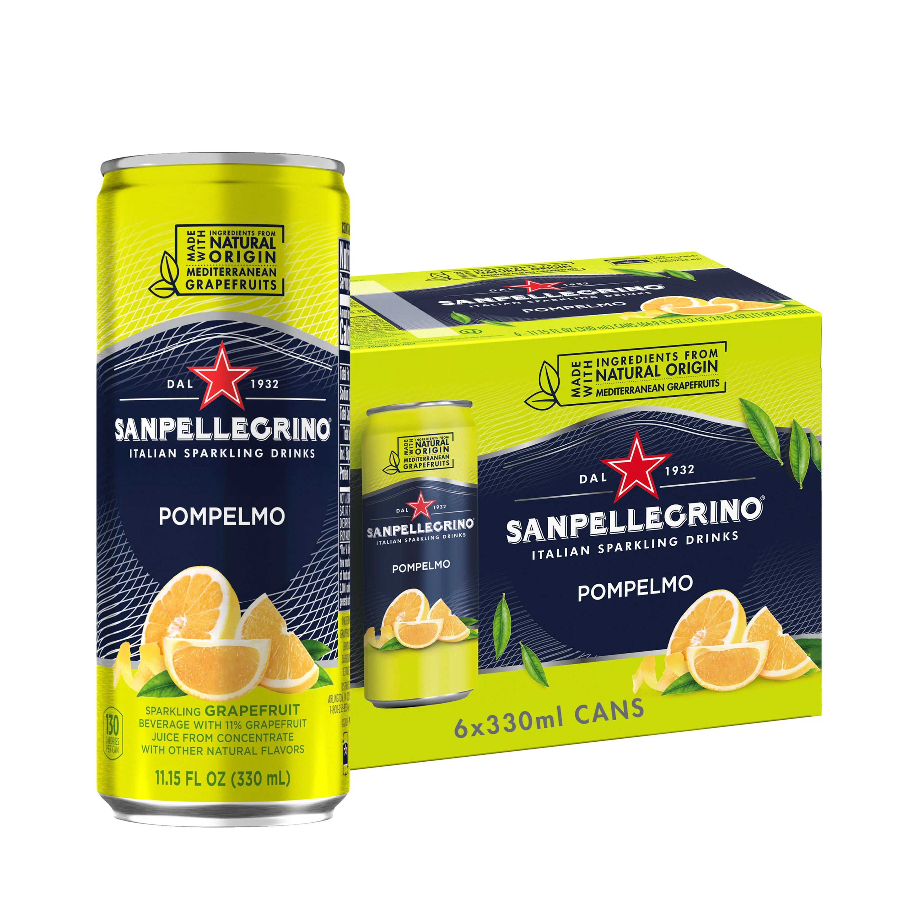 Sanpellegrino Italian Sparkling Drink Pompelmo, Sparkling Grapefruit Beverage, 6 Pack of Cans 66.9 fl oz