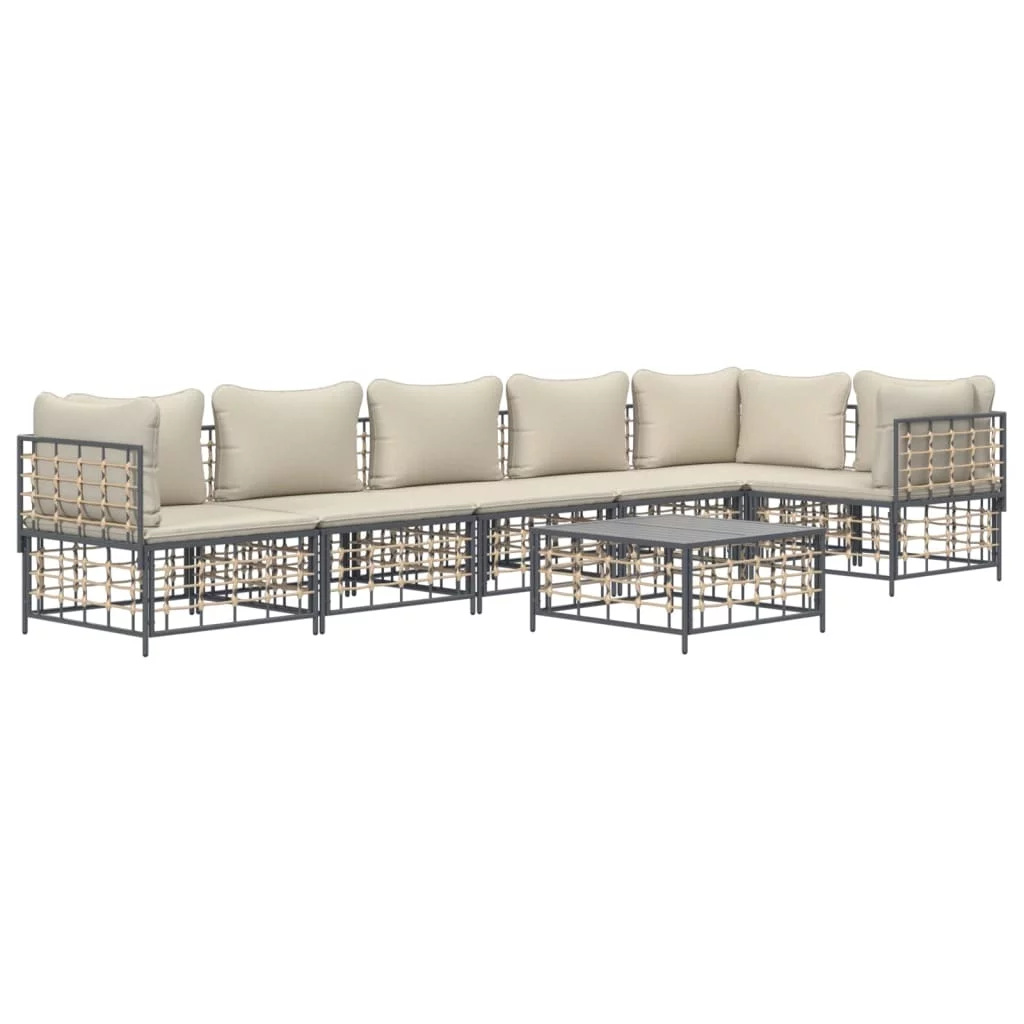 OWSOO 7 Piece Patio Set with Cushions Anthracite Poly Rattan
