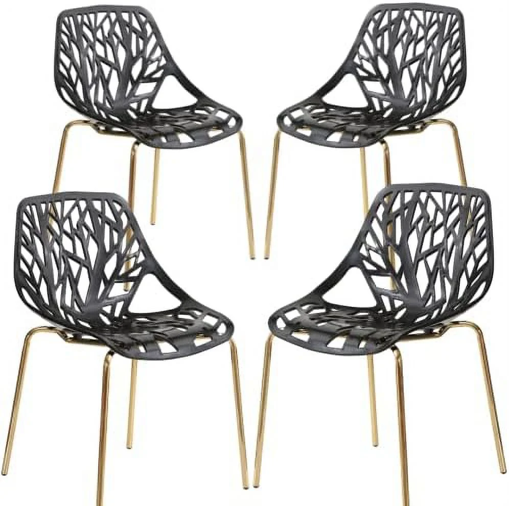 xrboomlife Modern Black Dining Chairs Set of 4  Birch Sapling Style Chairs for Dining Room  Hotels  Restaurants Indoor Outdoor  Elegant Kitchen Chairs with Gold Legs (4  Black)