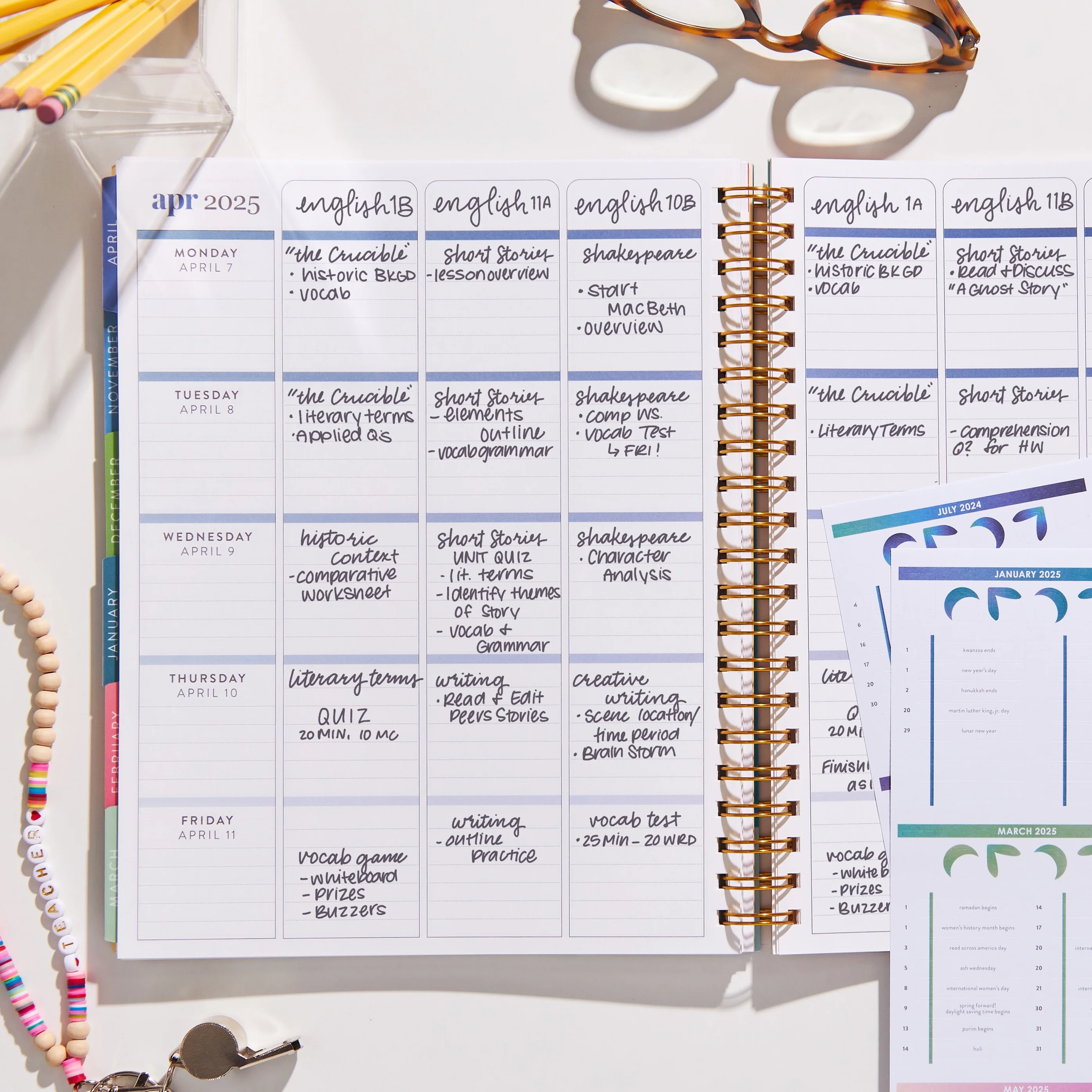 Erin Condren Inspired Collection Large Teacher Planner (July 2024 - June 2025) - School Supplies