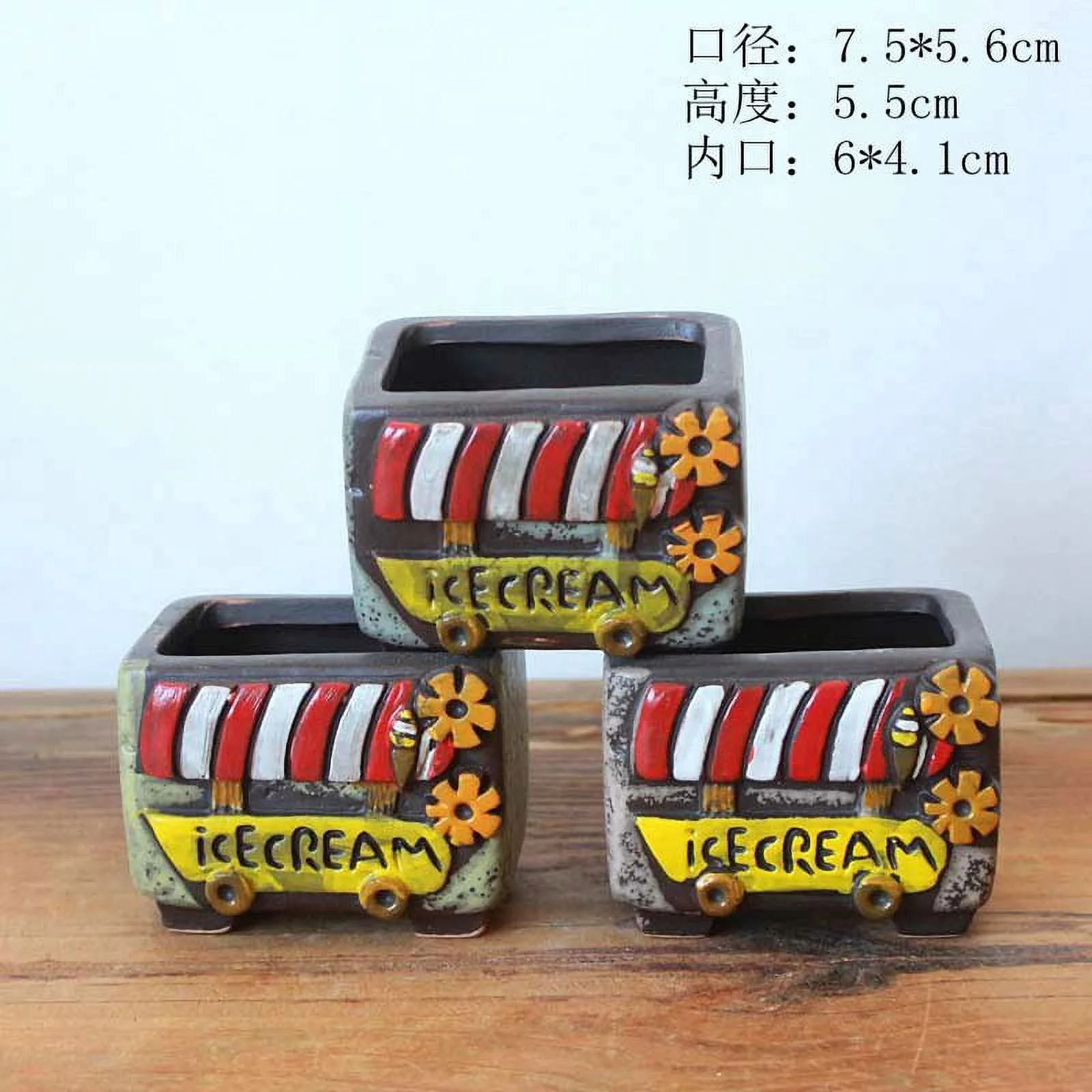 Hand-Painted Korean Style Ceramic Succulent Planter - Small Desktop Plant Pot