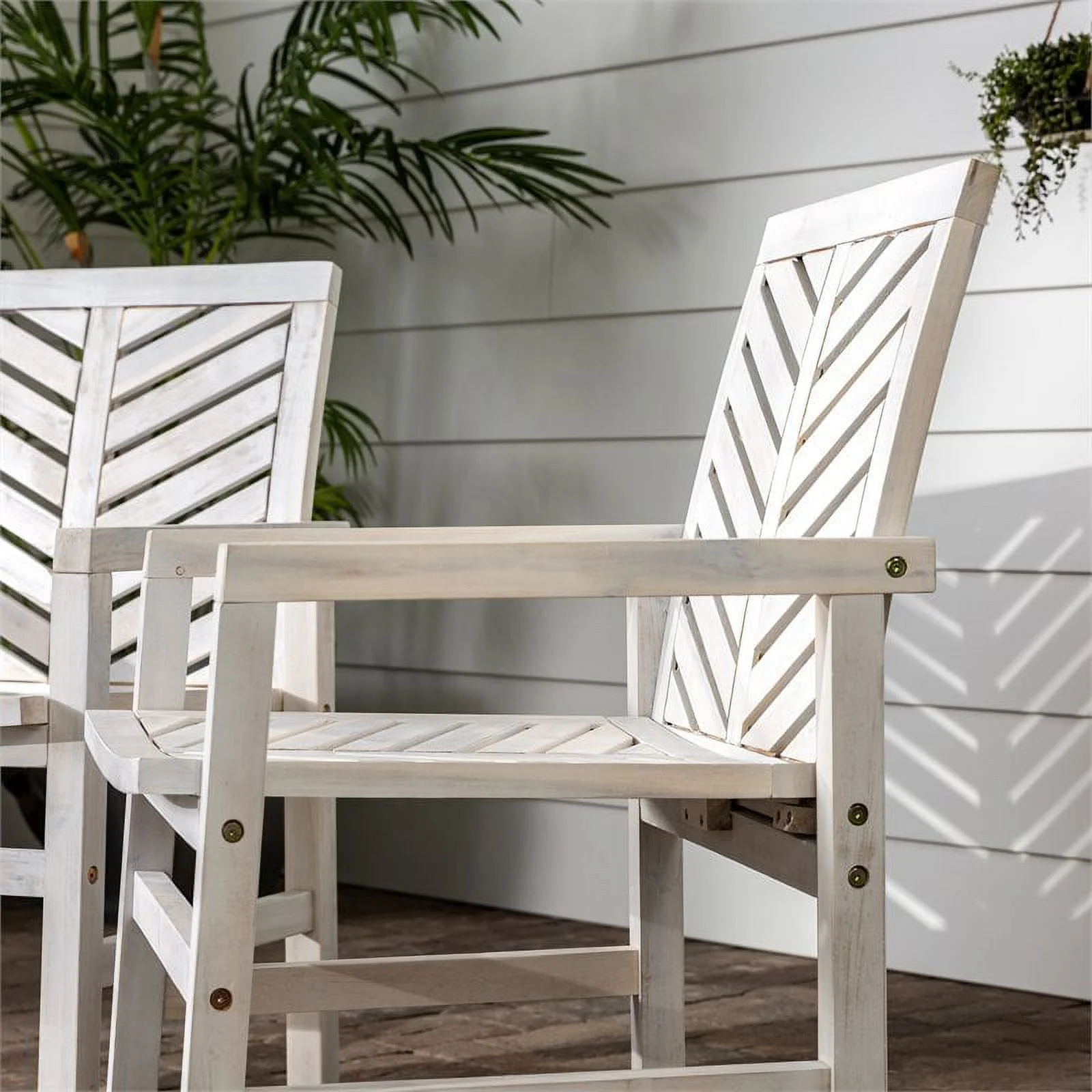Afuera Living Vincent Solid Wood Patio Chair in White Wash (Set of 2)