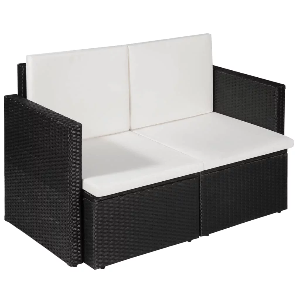 OWSOO 2 Seater Garden Sofa with Cushions Black Poly Rattan