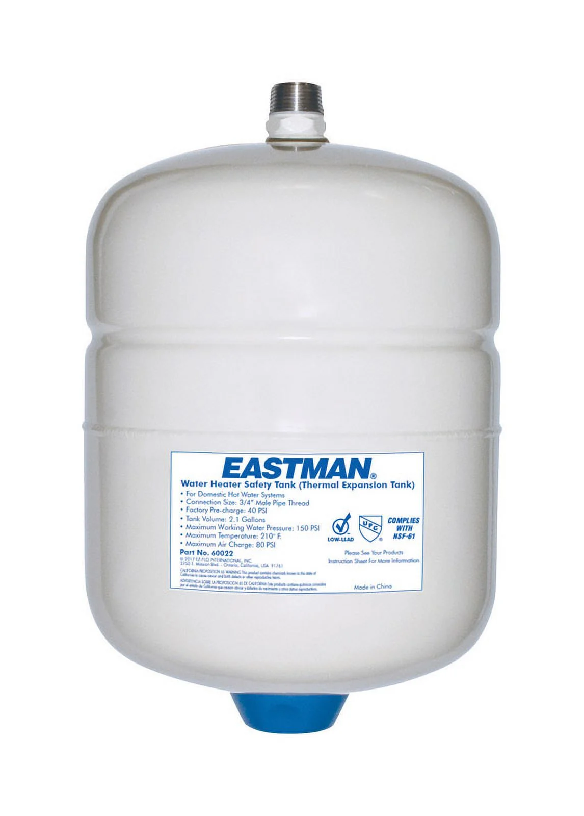 1 Pc, Eastman 2.1 Gal Pre-Charged Expansion Water Tank