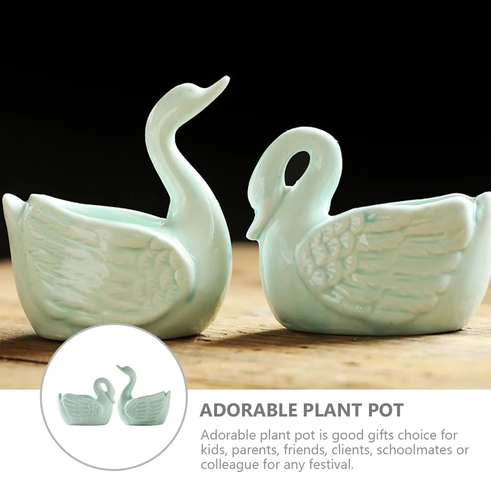 Gongxipen 2Pcs Ceramic Flowerpot Cartoon Swan Design Plant Pot Succulent Plant Holder