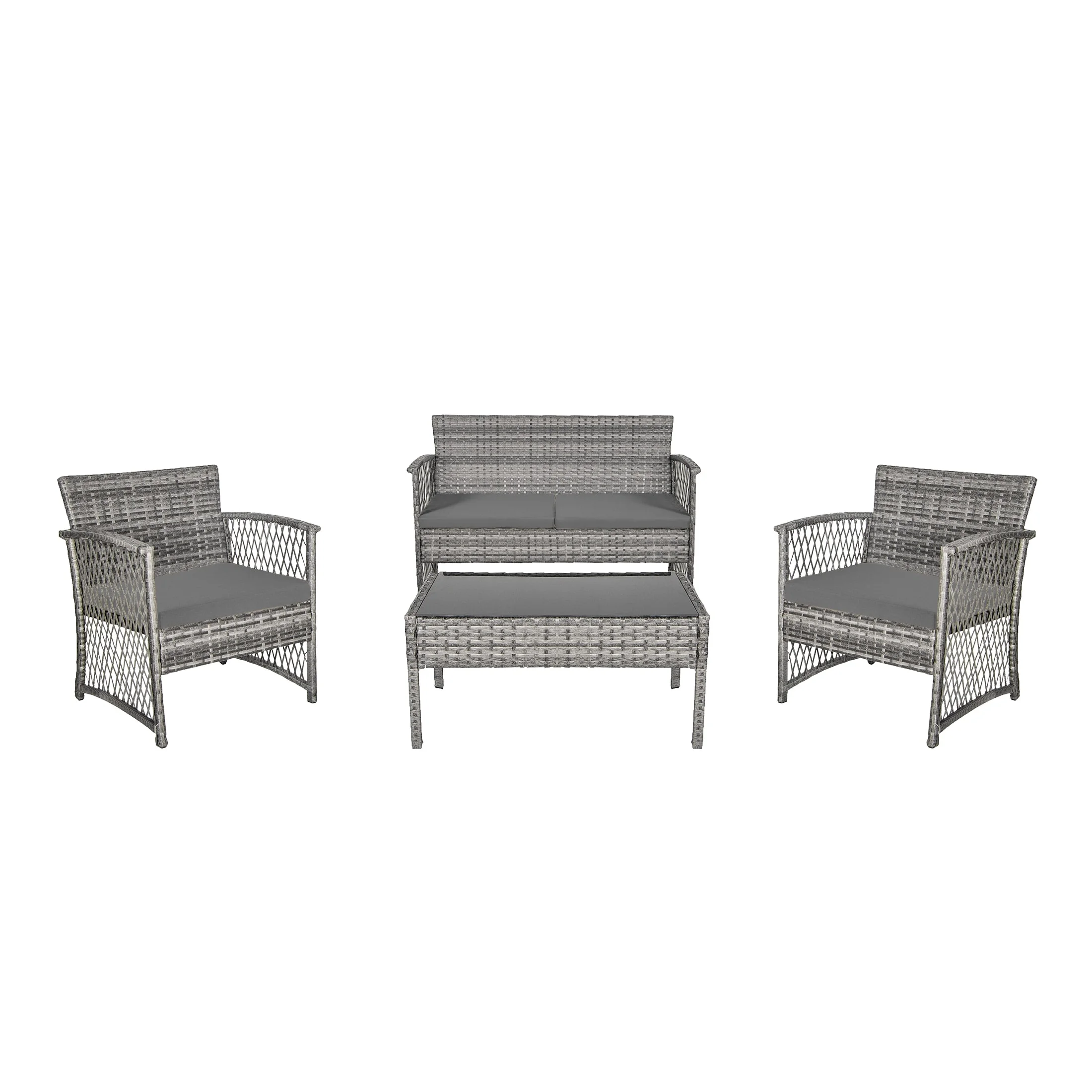 Costaelm Costa 4-Piece Outdoor Patio Conversation Set Gray PE Rattan Wicker, Gray/Gray