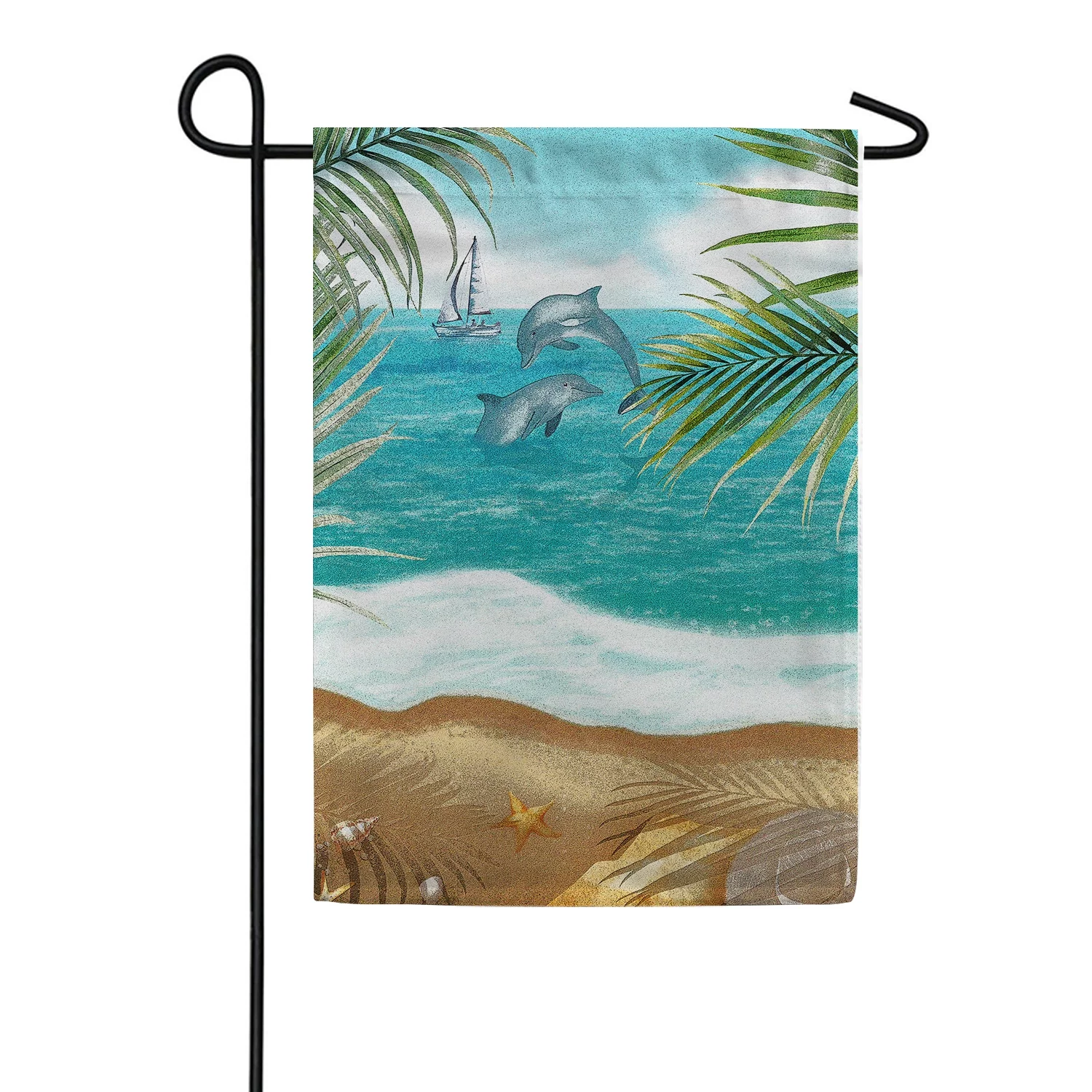 America Forever Tropical Dolphin Beach Garden Flag 12.5 x 18 inches Double Sided Summer Coastal Blue Ocean Sea Nautical Palm Tree Yard Outdoor Decorative Diving Dolphins Flag