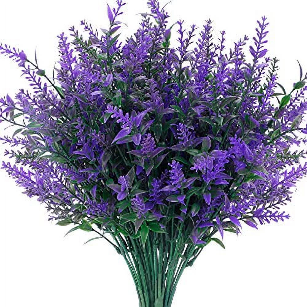 CEWOR 10 Bundles Artificial Flowers Outdoors Fake Lavender Plants Indoor UV Resistant Plastic Faux Bouquets for Outdoor Home Garden Porch Decoration (Purple)