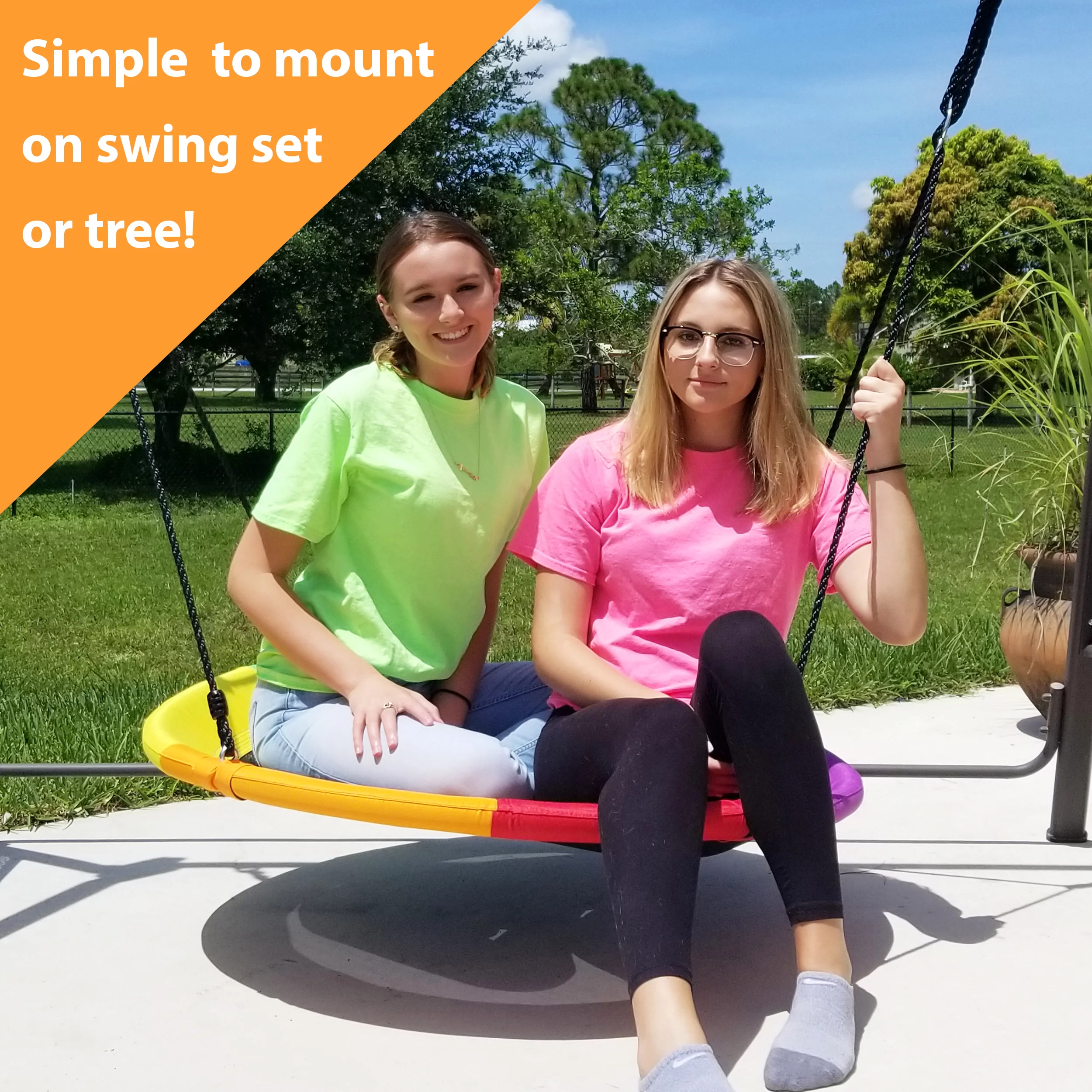 Pure Fun 40-inch Rainbow Flying Saucer Tree Swing, 300lb Weight Limit