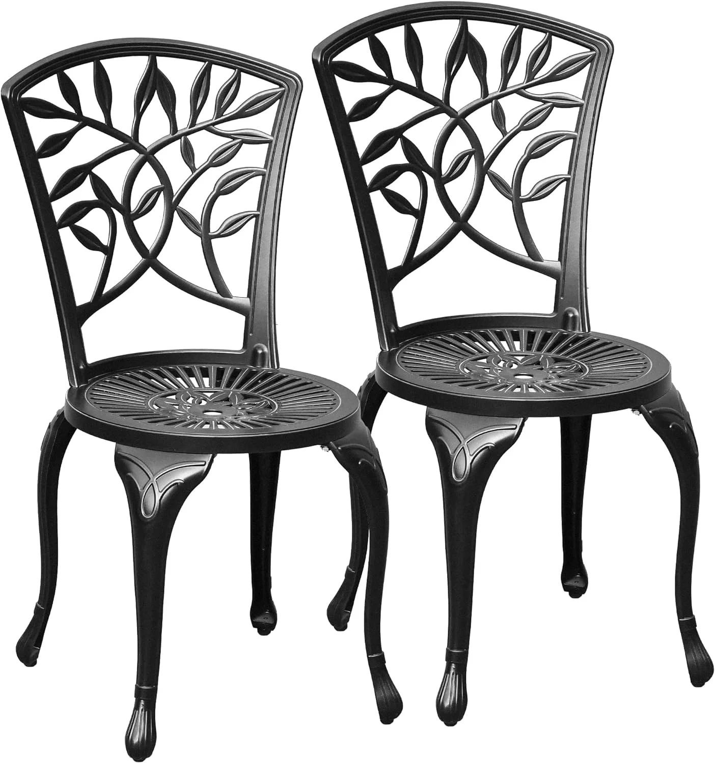 DWVO Outdoor Cast Aluminum Outdoor Chairs Set of 2, All-Weather Patio Dining Chair with Adjustable Feet for Balcony, Backyard, Deck, Garden, Black