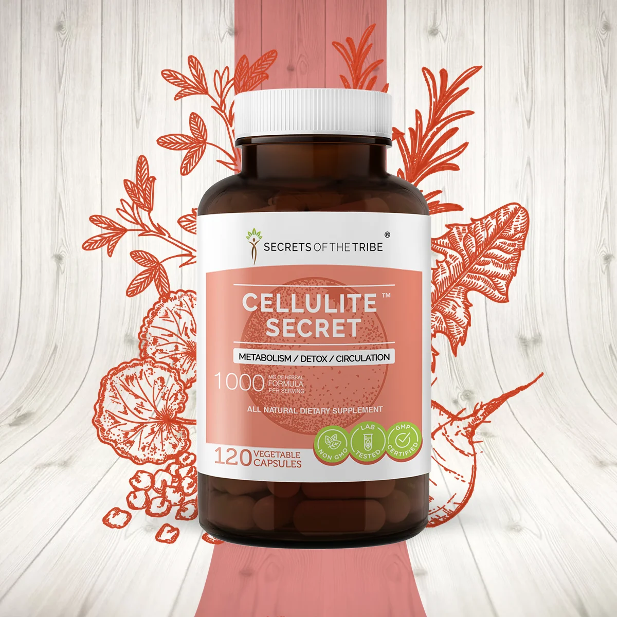 Cellulite Secret 120 Capsules, 500 mg, Gotu Kola, Alfalfa, Rosemary, Dandelion, Beet Root, Fenugreek Metabolism / Detox / Circulation