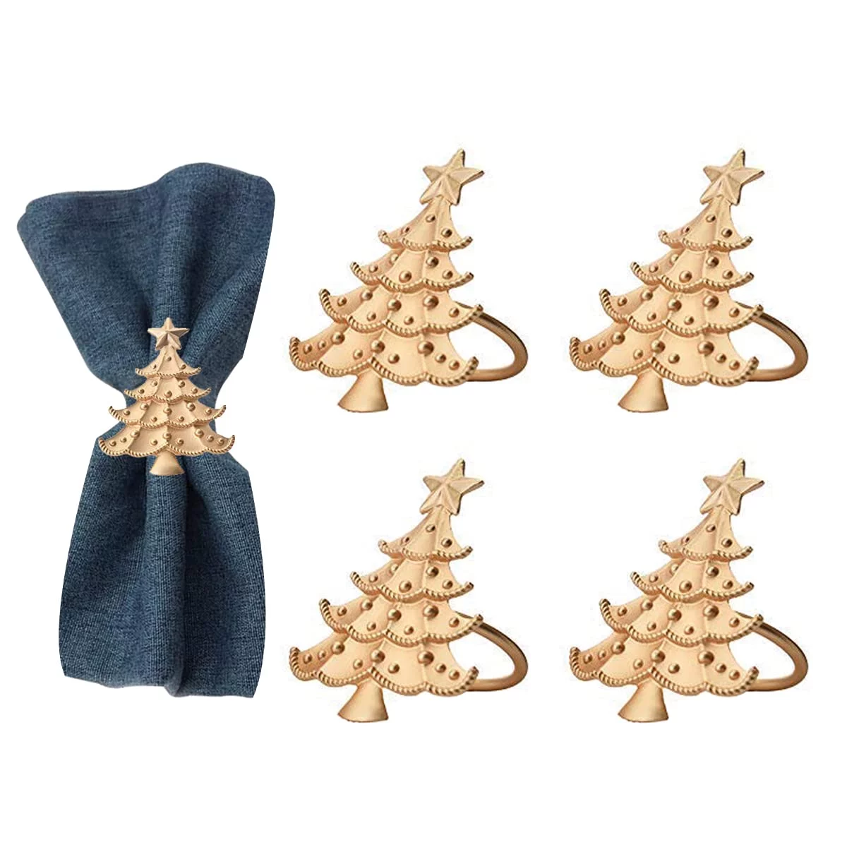 Gold Napkin Rings Holder in Christmas Tree Design Festive Table Decor and Favor for Thanksgiving Fall Autumn Holiday Wedding Birthday Thanksgiving Banquet Housewarming Gift Set of 8