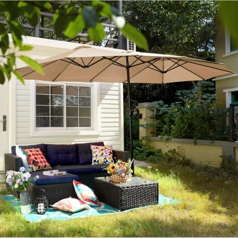 7/8-Piece Metal E-coating Patio Dining Set with Patio Umbrella Black