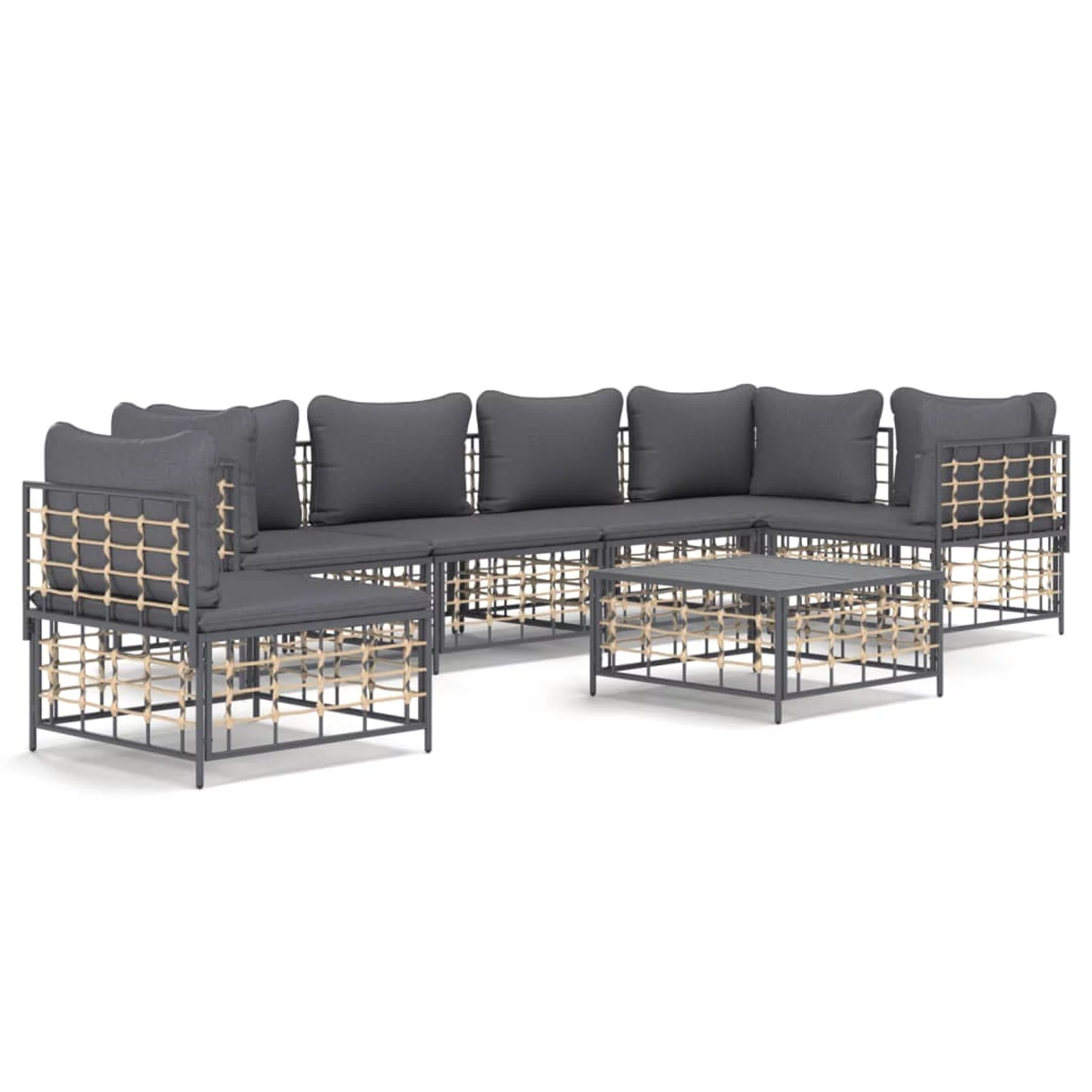 Dcenta 7 Piece Patio Set with Cushions Anthracite Poly Rattan