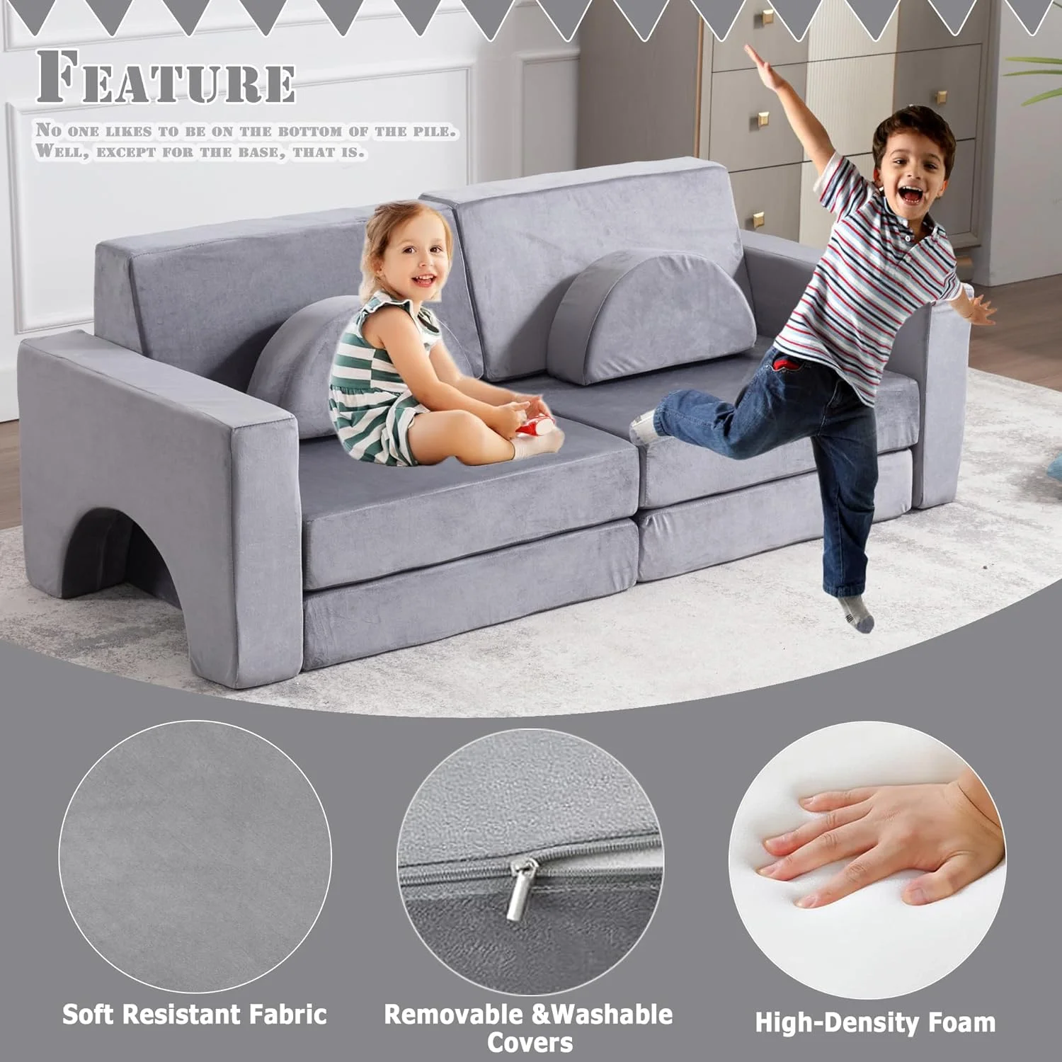 10PCS Modular Kids Play Couch, Kid's Foam Couches for Playroom, Kids Couch Building Fort, Toddler Sofa, Childrens Couch, Playhouse Foam Block Playset