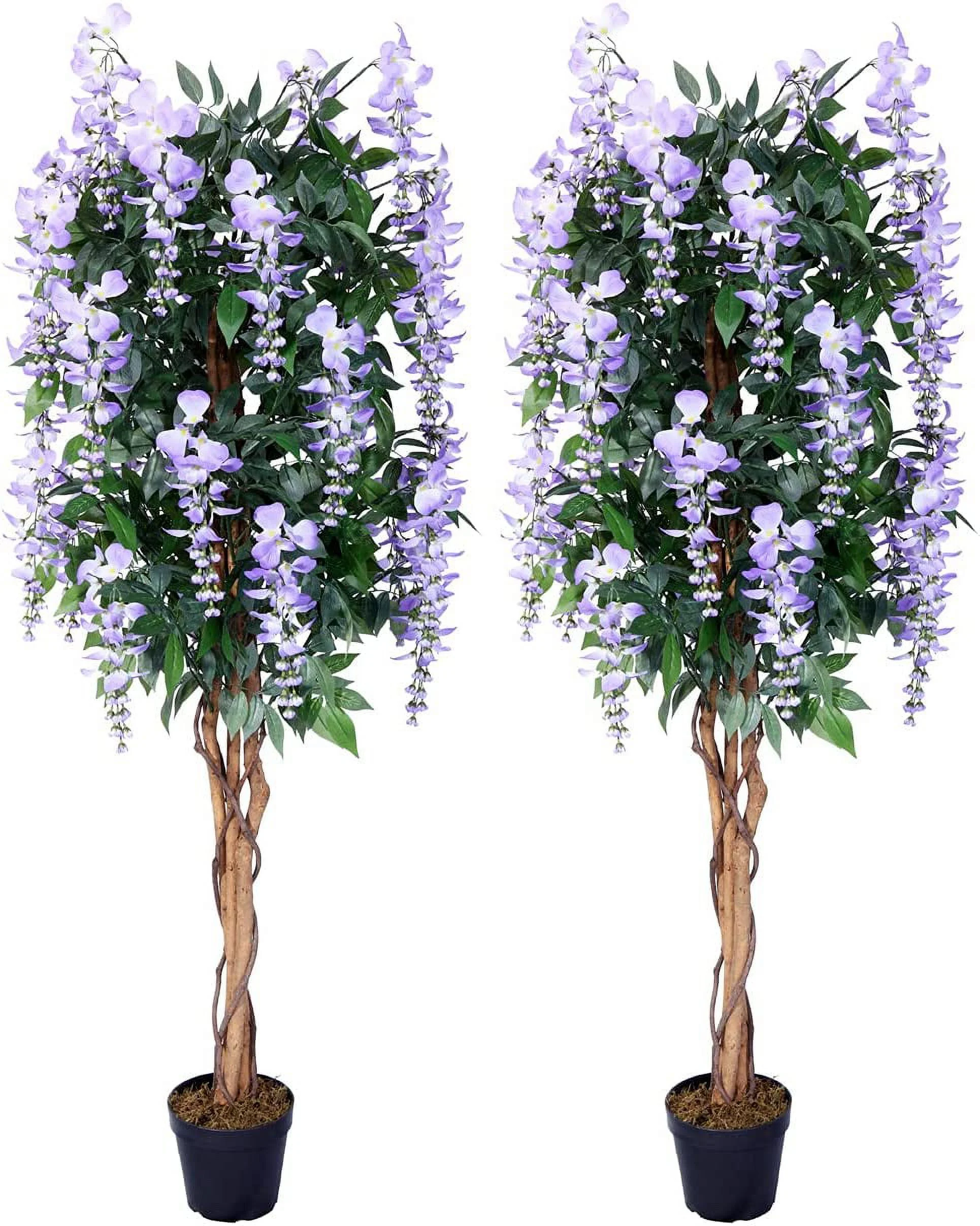 Pack of 2 HYUN Gorgeous 5' Purple Silk Wisteria Tree Artificial Plant w Nursery Pot, Real Touch Tech.