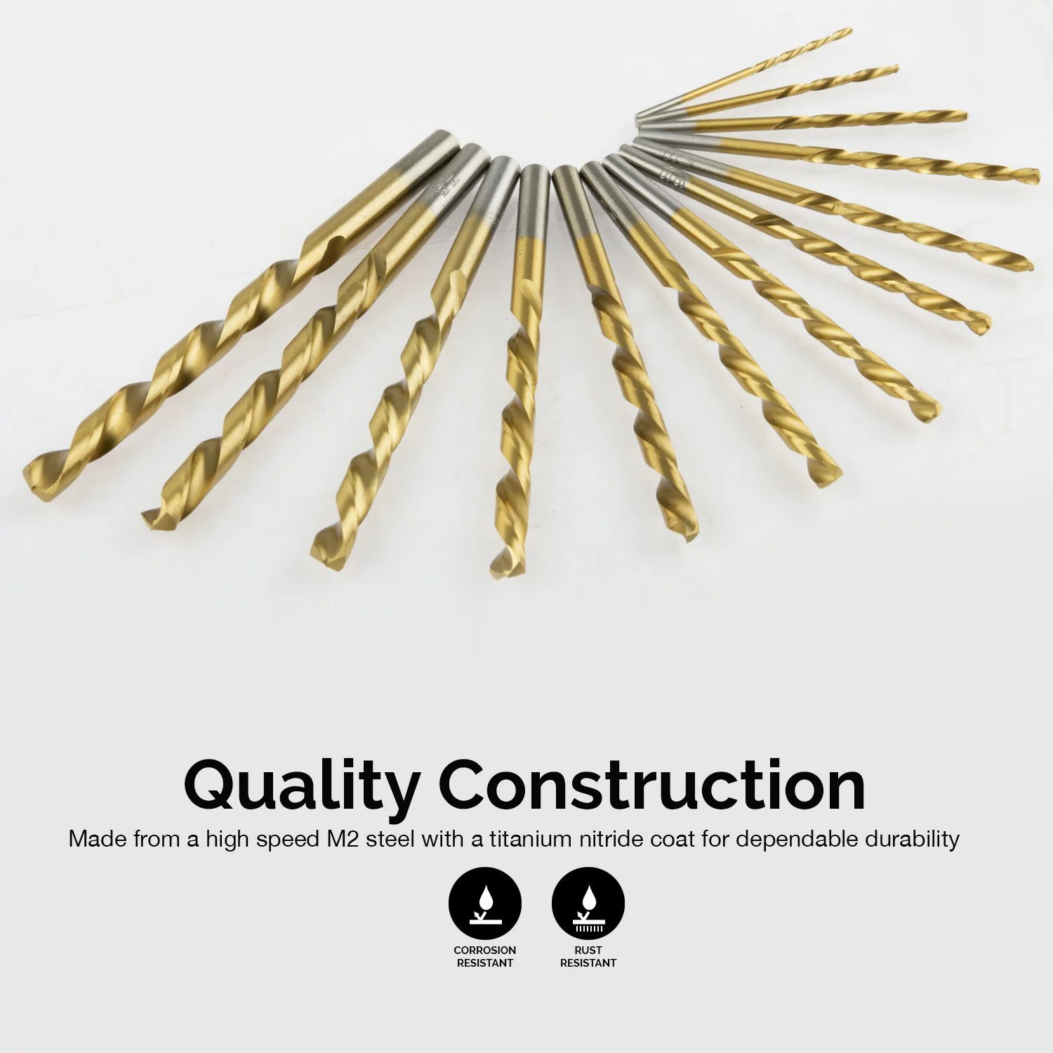 NEIKO 10038A Left-Hand Drill-Bit Set, High-Speed Steel Drills with Titanium Nitride Coating, Reverse-Twist Drill Bits, SAE Sizes, 13-Piece Set