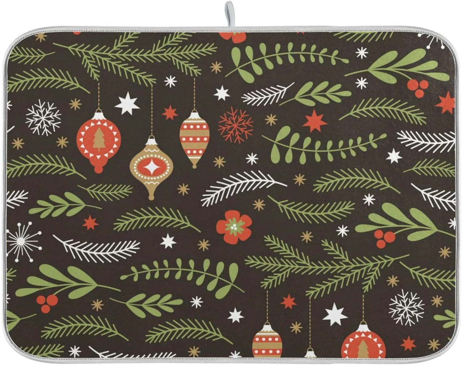 Coolnut Christmas Spruce Branches Dish Drying Mat Absorbent Reversible Drying Pad Dish Drainer Rack Mat for Kitchen Countertops Sinks,24