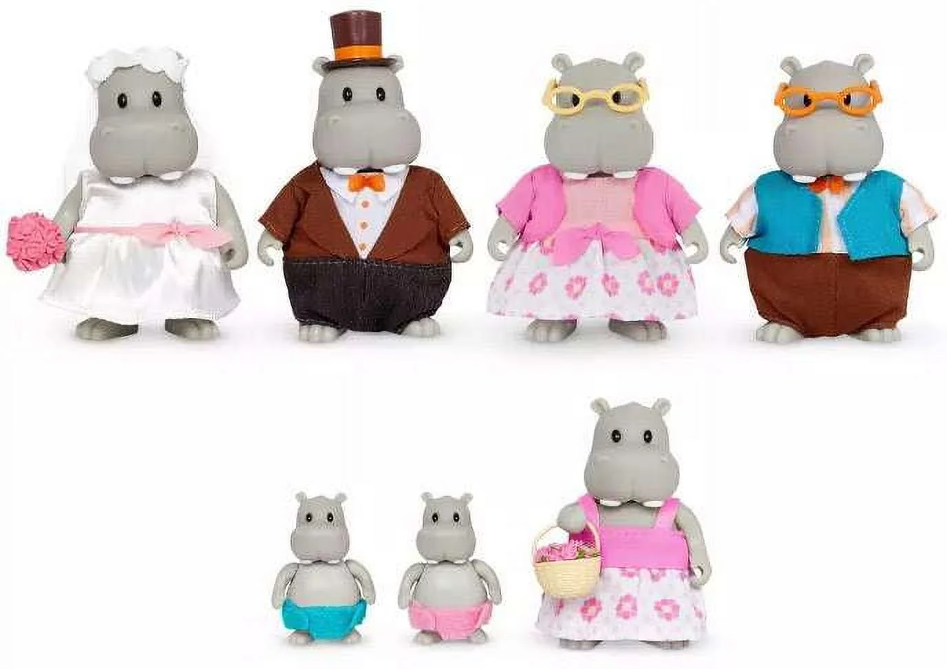 Li'l Woodzeez Famileez Pitterpotemus Hippo Family Figure Set (Wedding Party)