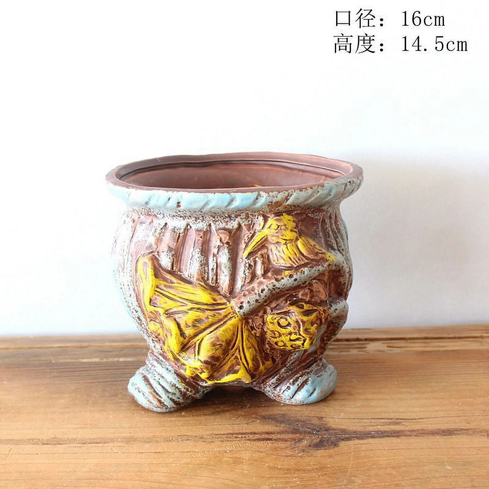 Hand-painted Ceramic Succulent Planter - Vintage Tree Stump Flower Pot for Succulents