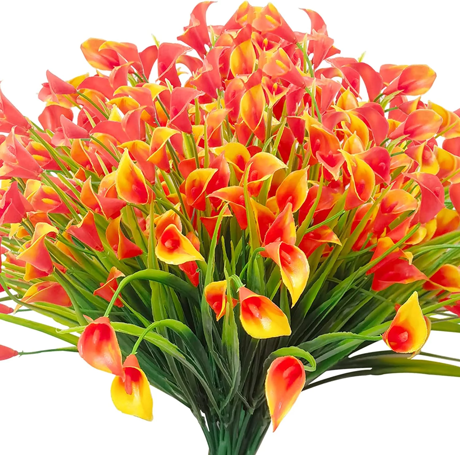 Viworld 6Pcs Calla Lily Artificial Flowers UV Resistant Plants Outdoor Decoration,No Fade Faux Fake Plastic Flower Indoor Outside Hanging Planter Home Garden Porch Decor, Orange