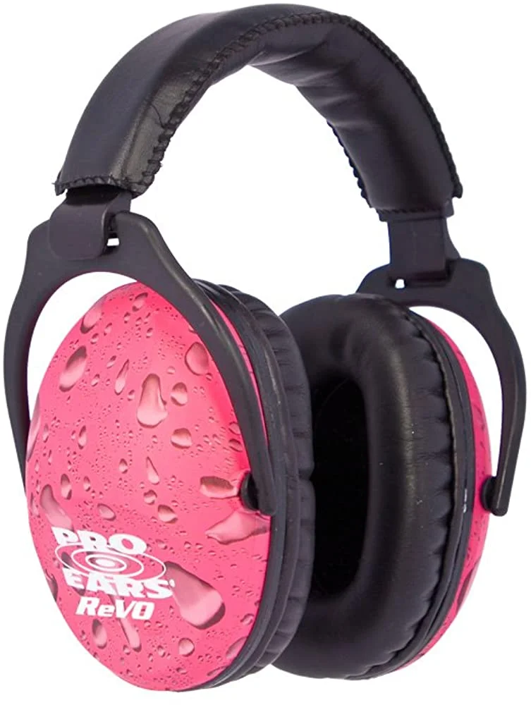 pro ears - revo - hearing protection - nrr 25 - youth and women ear muffs - pink rain