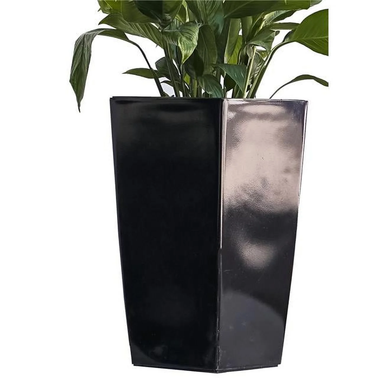 22.4' H Black Plastic Self Watering Indoor Outdoor Square Planter Pot, Tall Decorative Gardening Pot, Home Dcor Accent