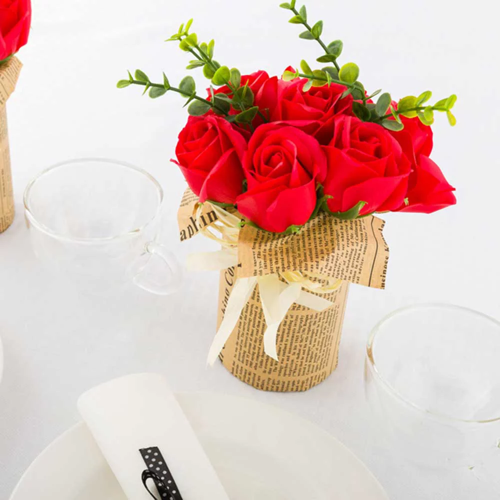 Sapone del Fiore Round Red Plastic Roses in Plastic Pot - 7 Blooms - 4