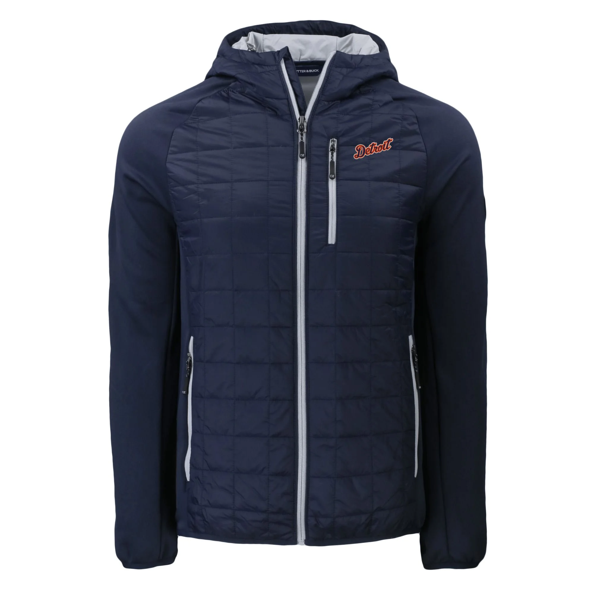 Men's Cutter & Buck  Navy Detroit Tigers Cooperstown Collection Rainier Primaloft Eco Full-Zip Hybrid Jacket