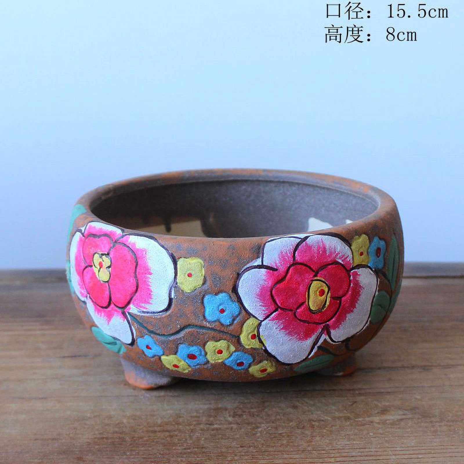 LivNxt Hand-painted Ceramic Succulent Planter, Large Diameter Coarse Pottery Succulent Pot, Succulent Arrangement