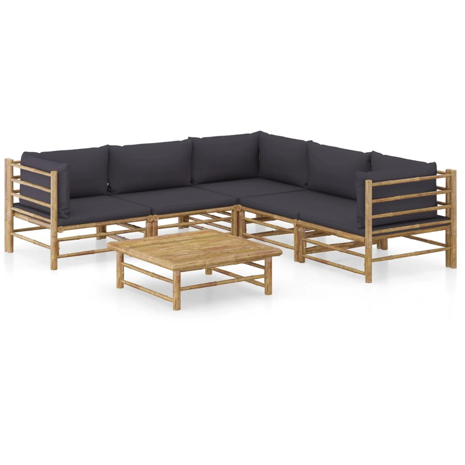 Anself 6 Piece Patio Set with Dark Gray Cushions Bamboo