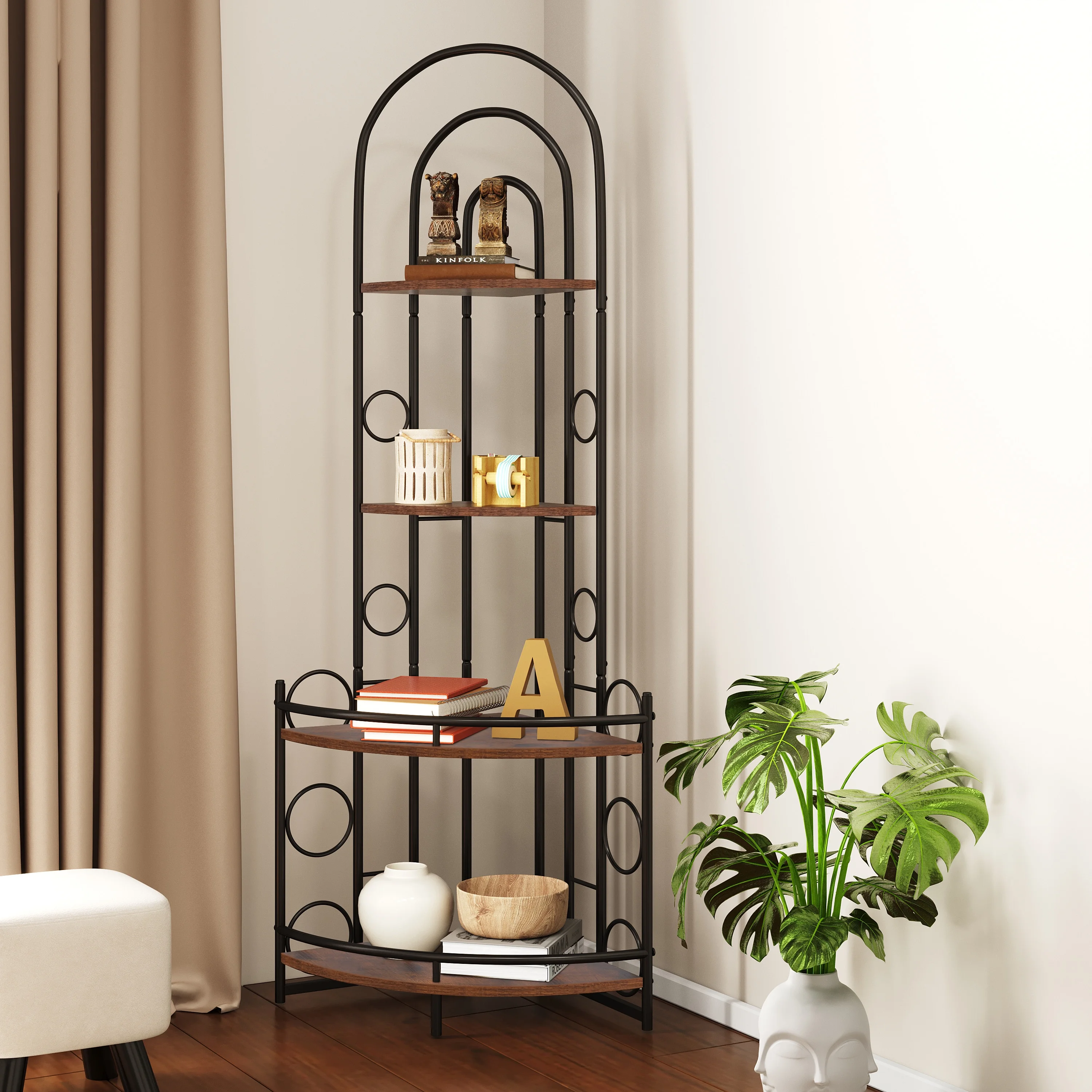 DeeHome 4-Tier Corner Bookshelf, Modern Style, Plant Stand with Metal Frame