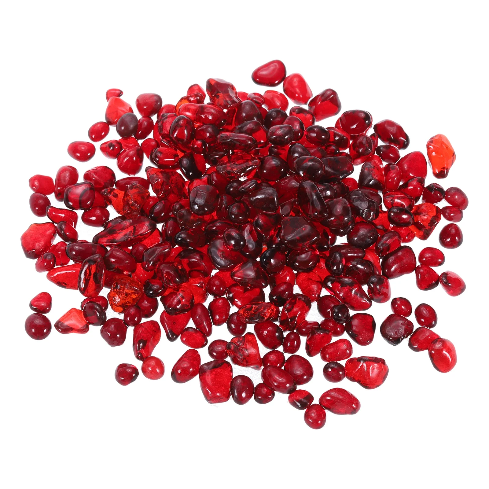 Round Fire Glass Beads for Fire Pit, Vase Fillers Beads Gems for Fish Tank Aquarium 6-9mm 500g/1.1 Lbs Red