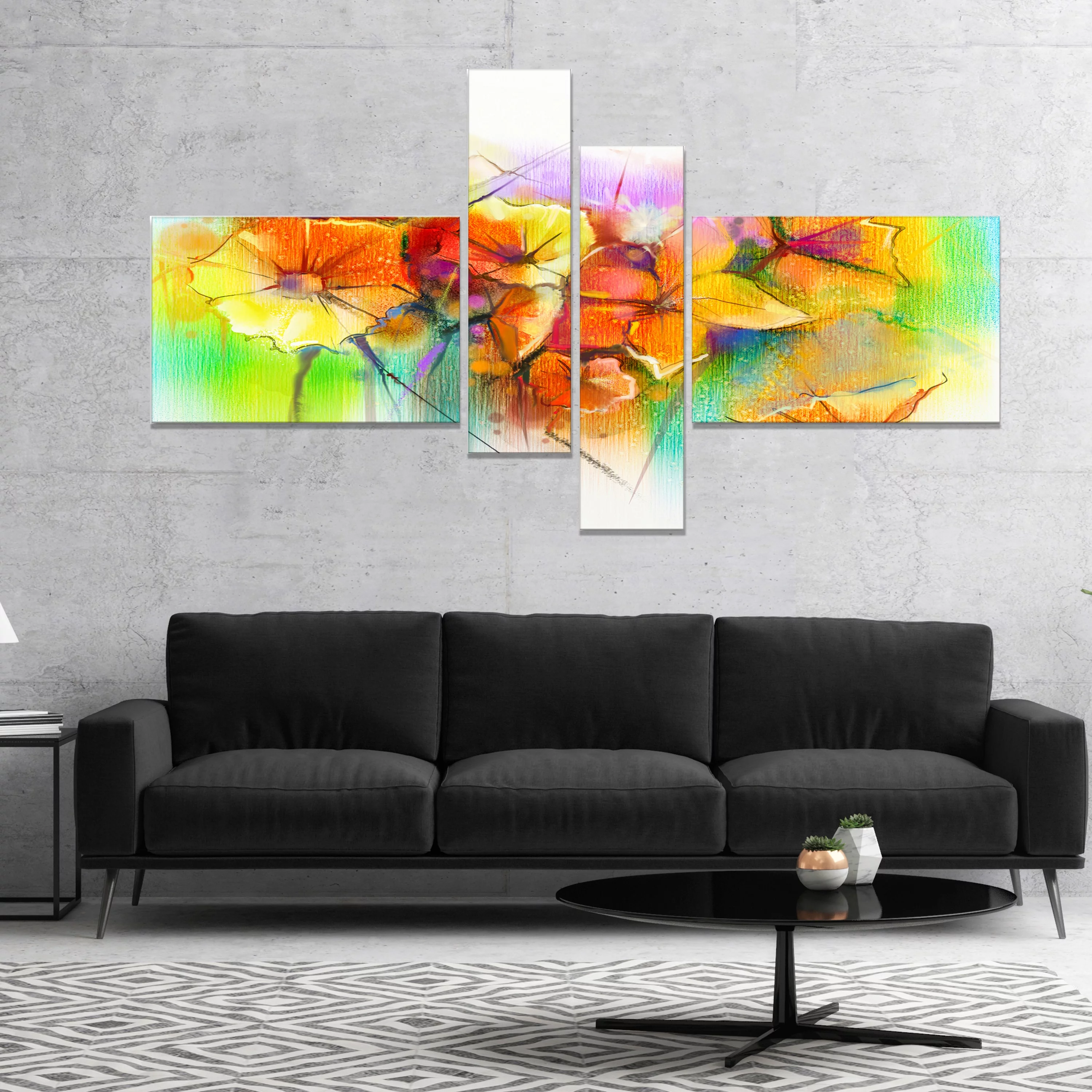 Bright Yellow Gerbera and Daisies' Floral Canvas Art Print