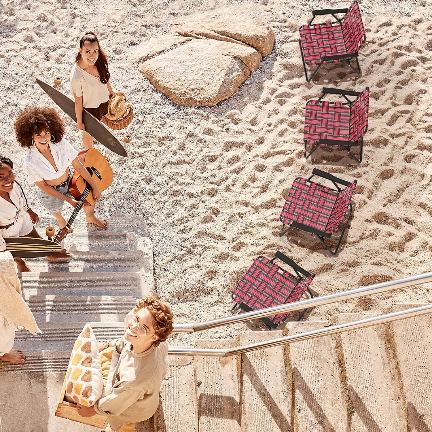 Giantex Beach Chairs for Adults 4-Pack - Camping Chair with Steel Frame, Lightweight Folding Directors Chair, Outdoor Webbing Chair for Patio, Fishing, Yard, Poolside Lawn Chairs Set of 4 (Red)