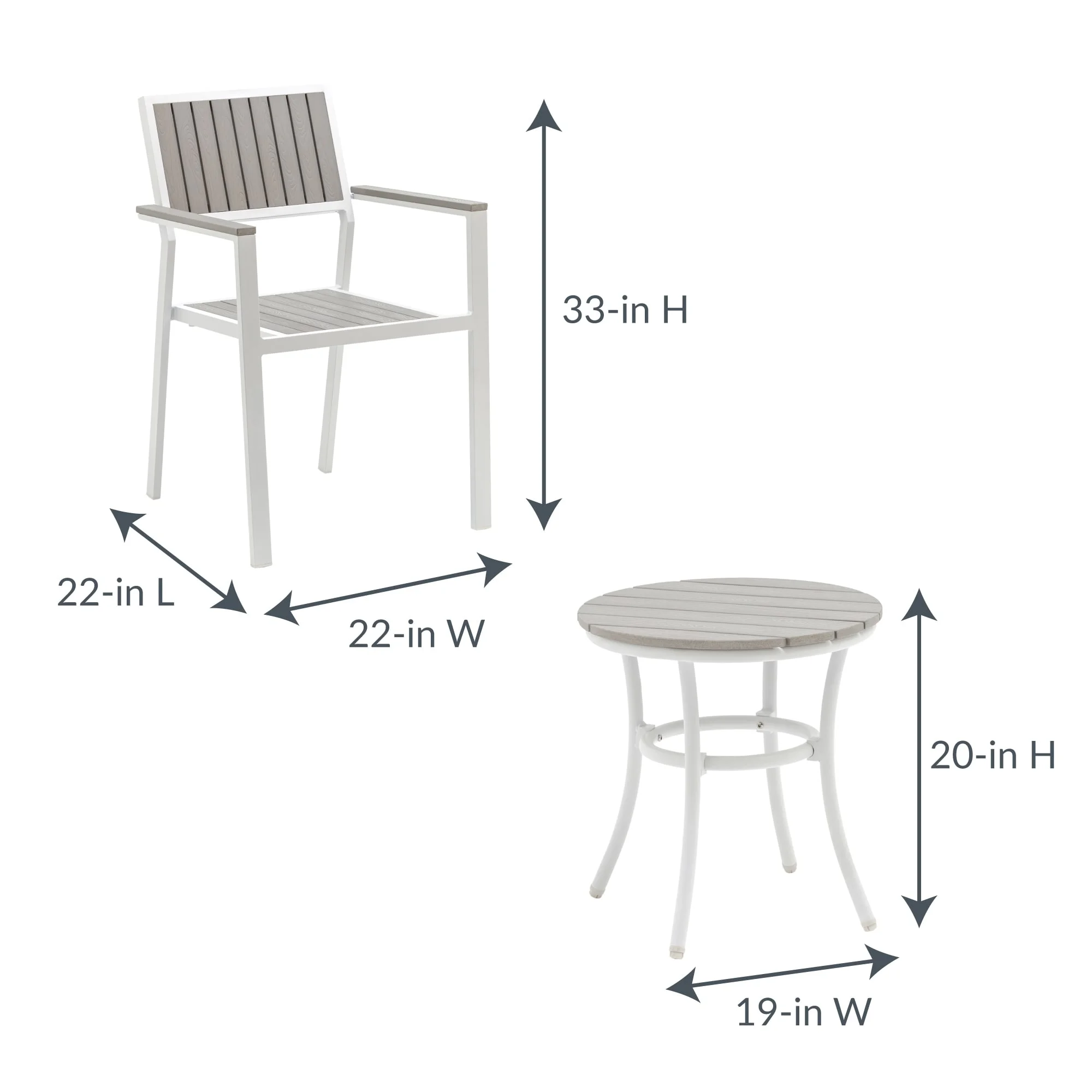 Ez-Care Tek-Wood 3-Piece Steel Patio Set - White and Slate Grey