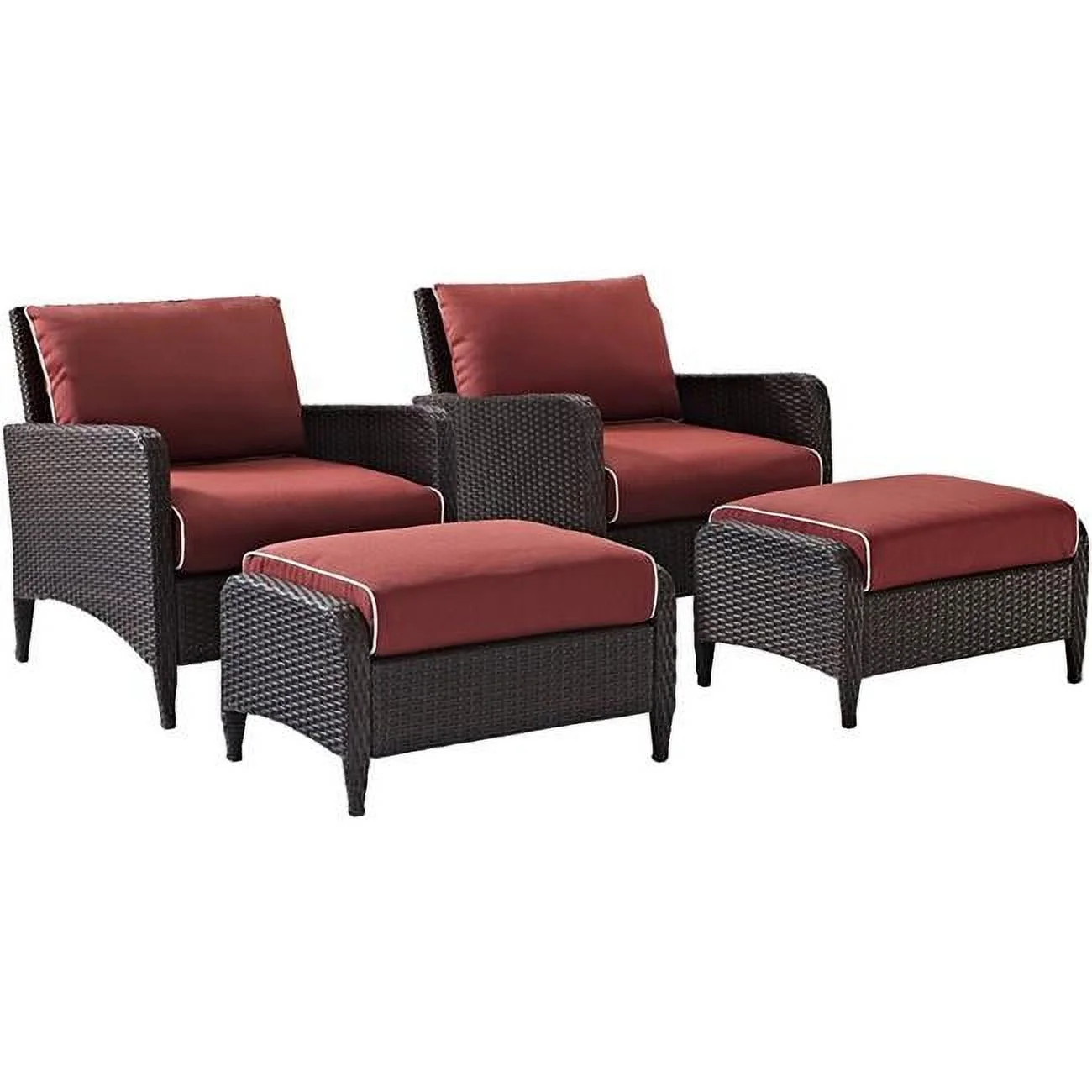 Kiawah Outdoor Wicker Chat Set - 2 Arm Chairs & 2 Ottomans, Sangria & Brown - 4 Piece