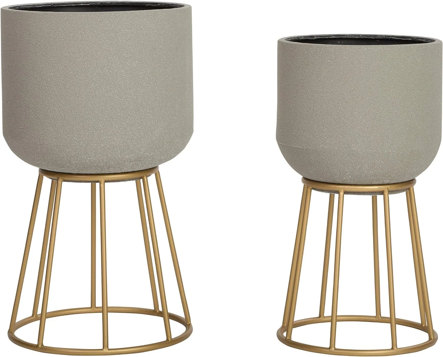 Modern Planters (Set of 2) Gold Grey Mid-Century Round Metal
