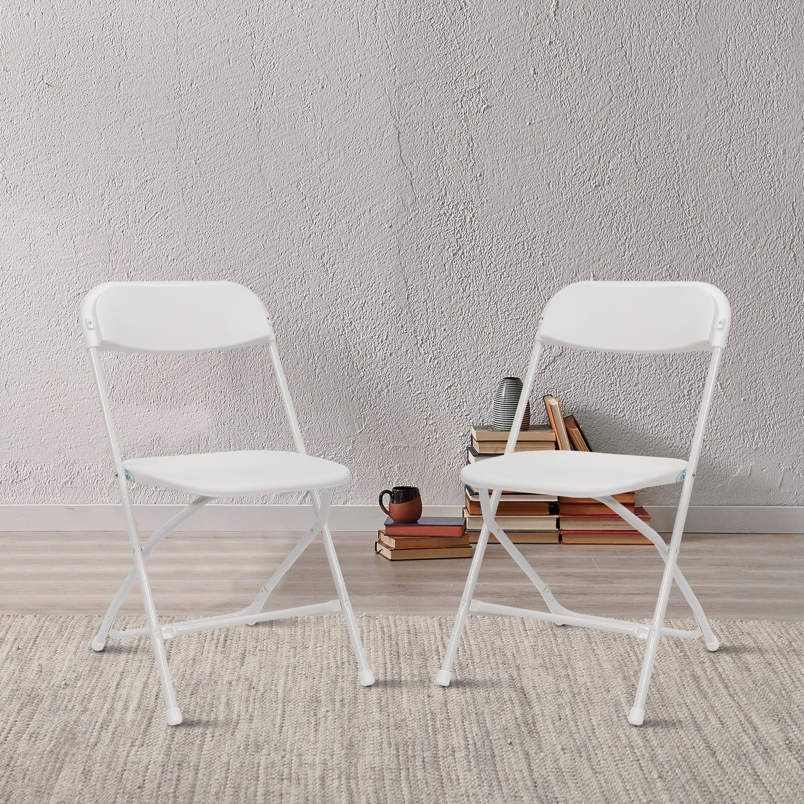 SamyoHome 6 Pack Folding Camping Chairs White Plastic Stackable Wedding Party Event Chair