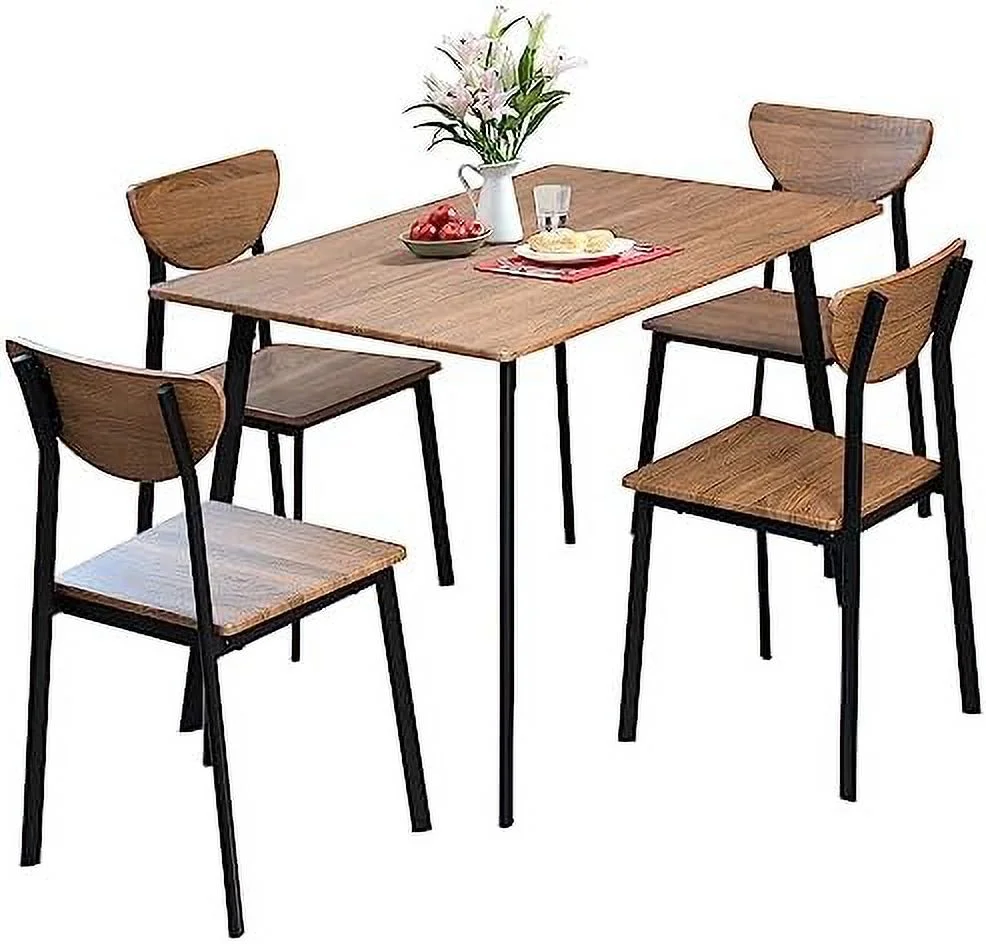 LNSETGC 5-Piece Dining Table Set  Kitchen Table Set for 4  Industrial Dining Table and Chairs Set with Metal Frame  Kitchen Table and Chairs for Small Space  Apartment  Rustic Brown