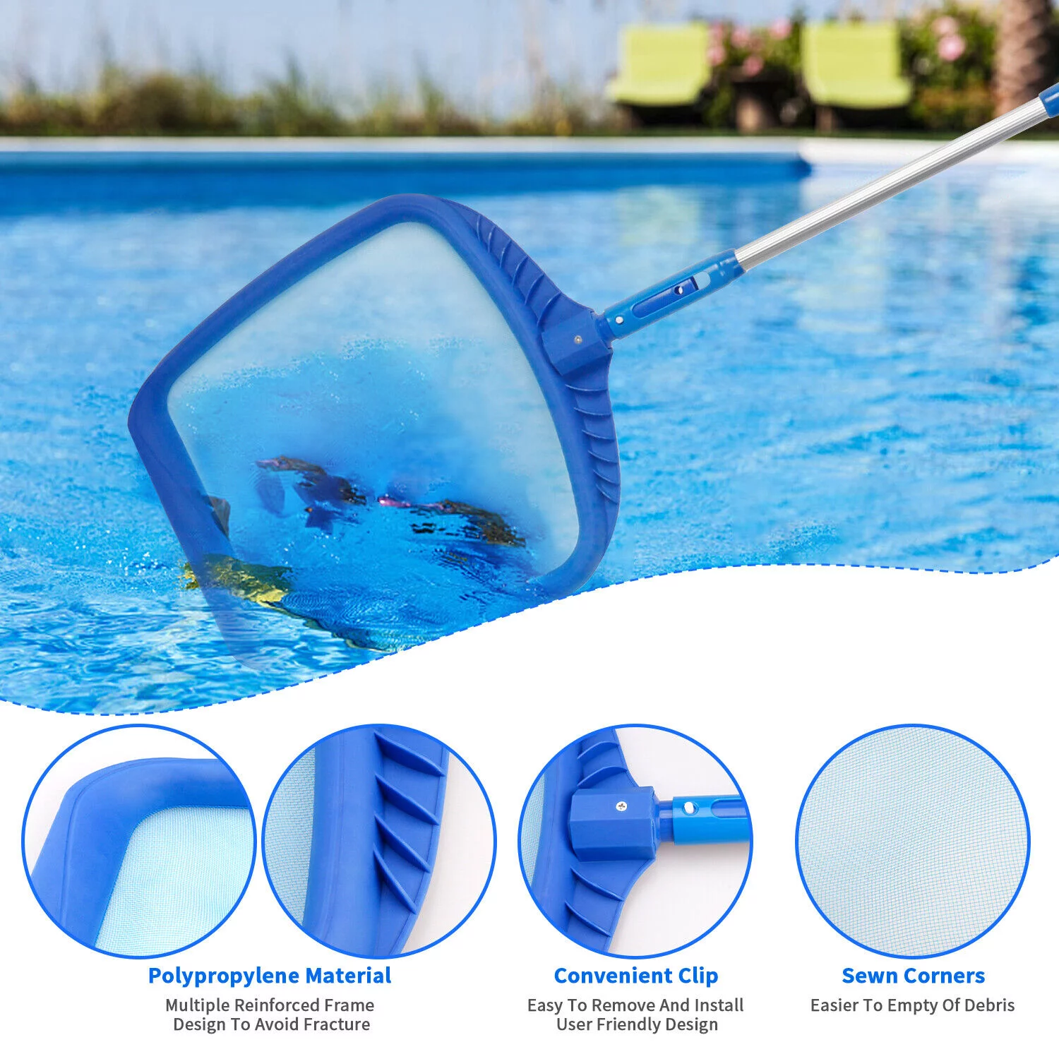 Garden Swimming Pool Cleaning Net Leaf Skimmer Rake Fine Mesh Hot Tub Spa Pond