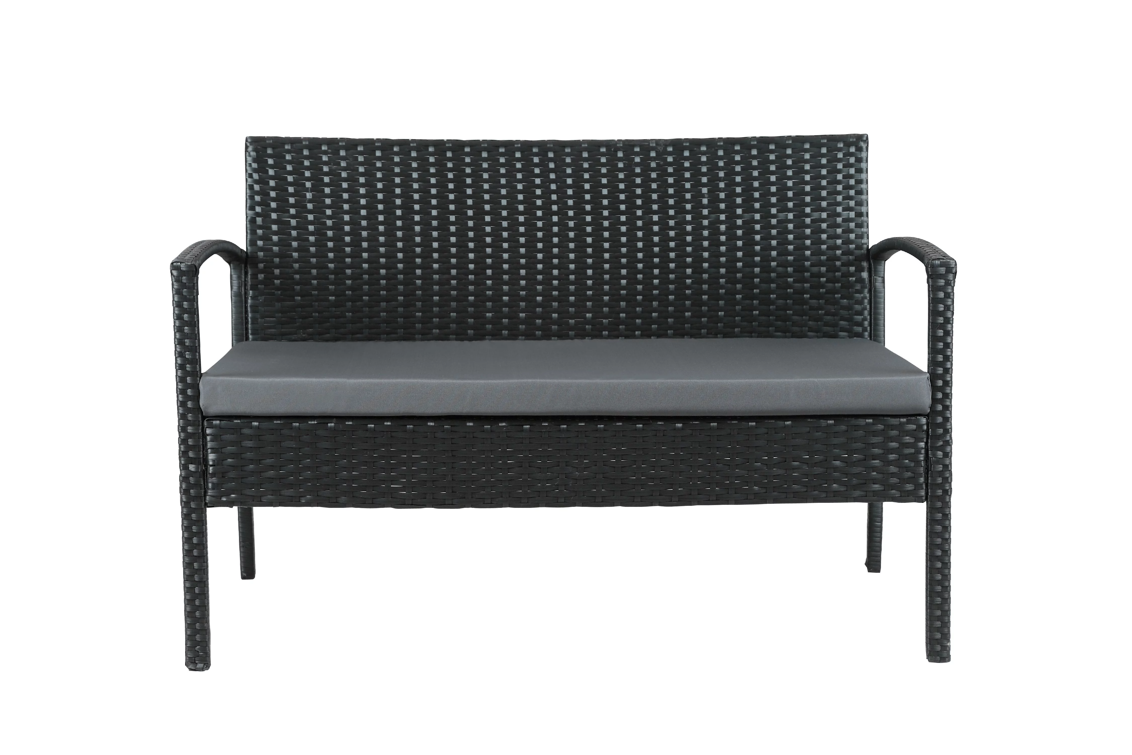 Incadozo 4-Piece All-Weather Wicker Patio Conversation Set, Black with Gray Cushions