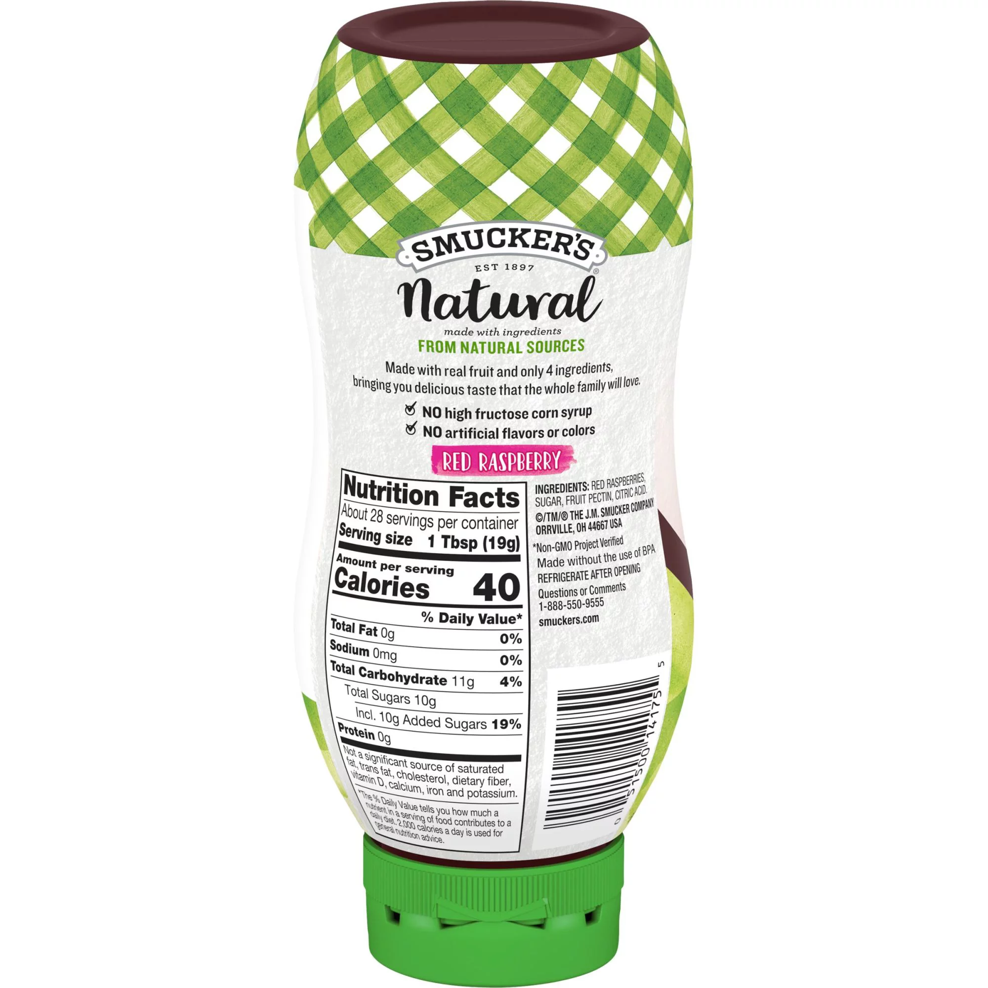 (4 pack) Smucker's Natural Red Raspberry Squeezable Fruit Spread, 19 Ounces