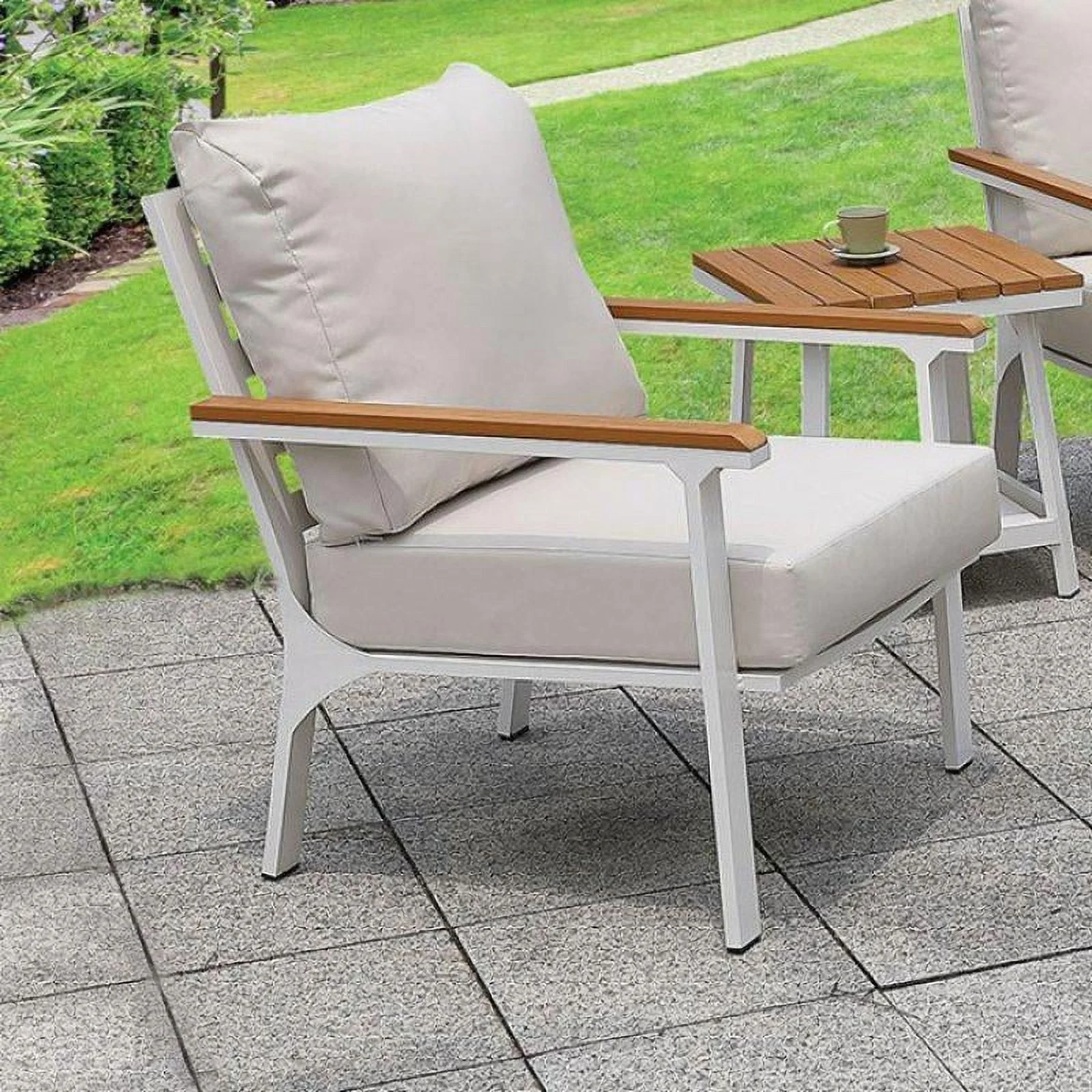 Plank & Aluminum Frame Patio Set w/Coffee Table Furniture of America Anishan