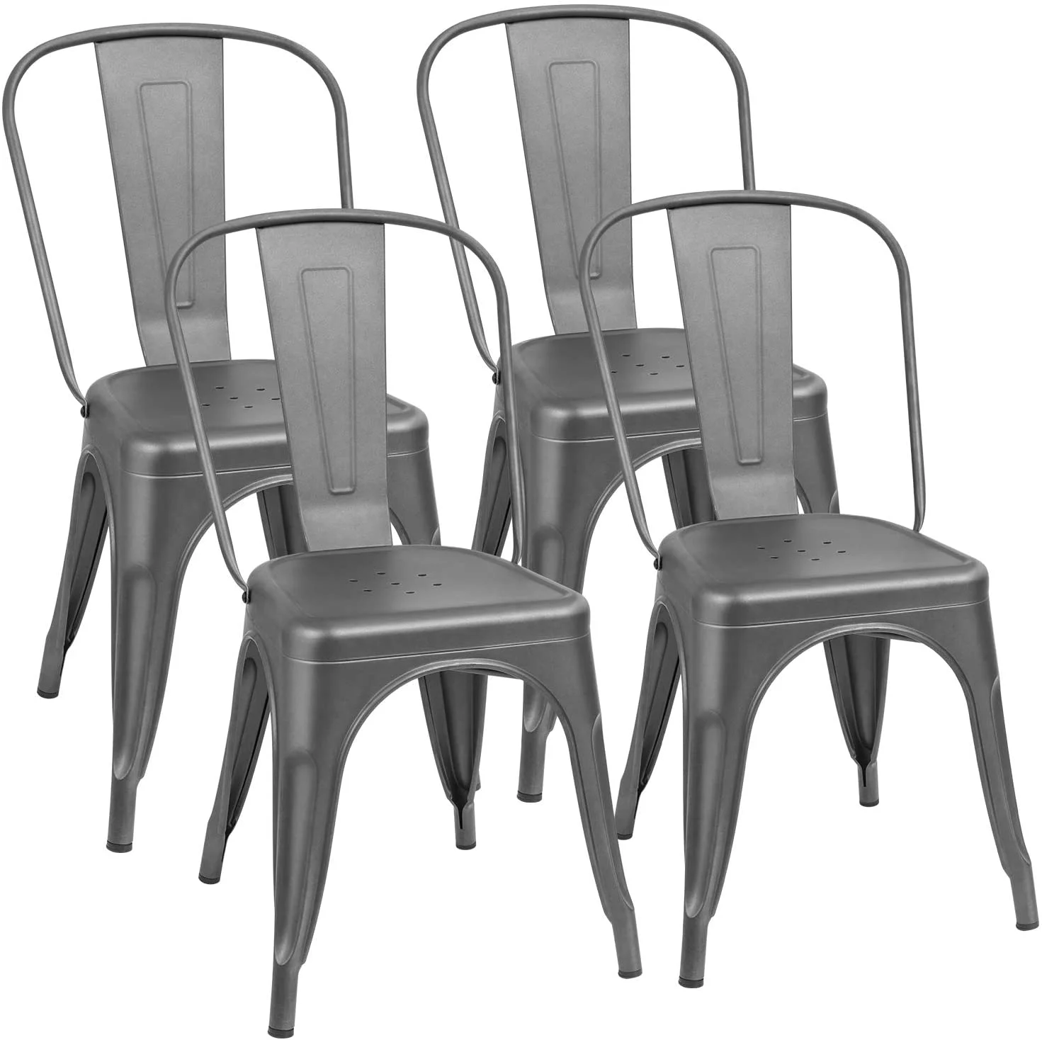 Metal Dining Chair Indoor-Outdoor Use Classic Chair Chic Dining Bistro Cafe Side Metal Chairs Set of 4 (Gray)