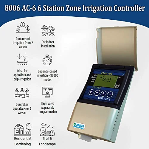 Galcon GAE2S0002U1 8006 AC-6 6 Station Zone Irrigation Controller Automatic Sprinkler, Daily/Cyclic Timer, Indoor Plant Watering System