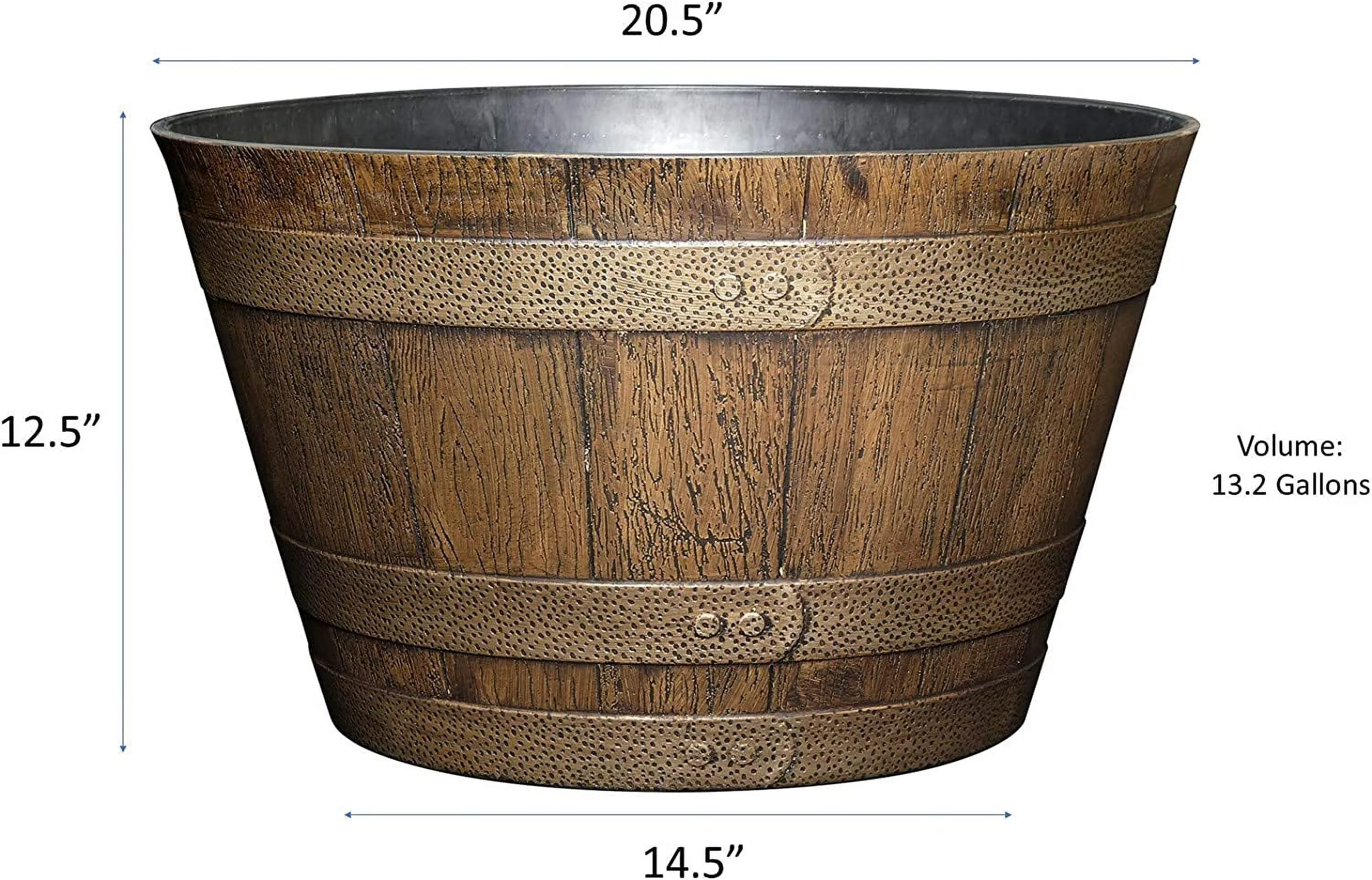 Whiskey Plastic Resin Flower Barrel Planter, Oak Brown, 20.5