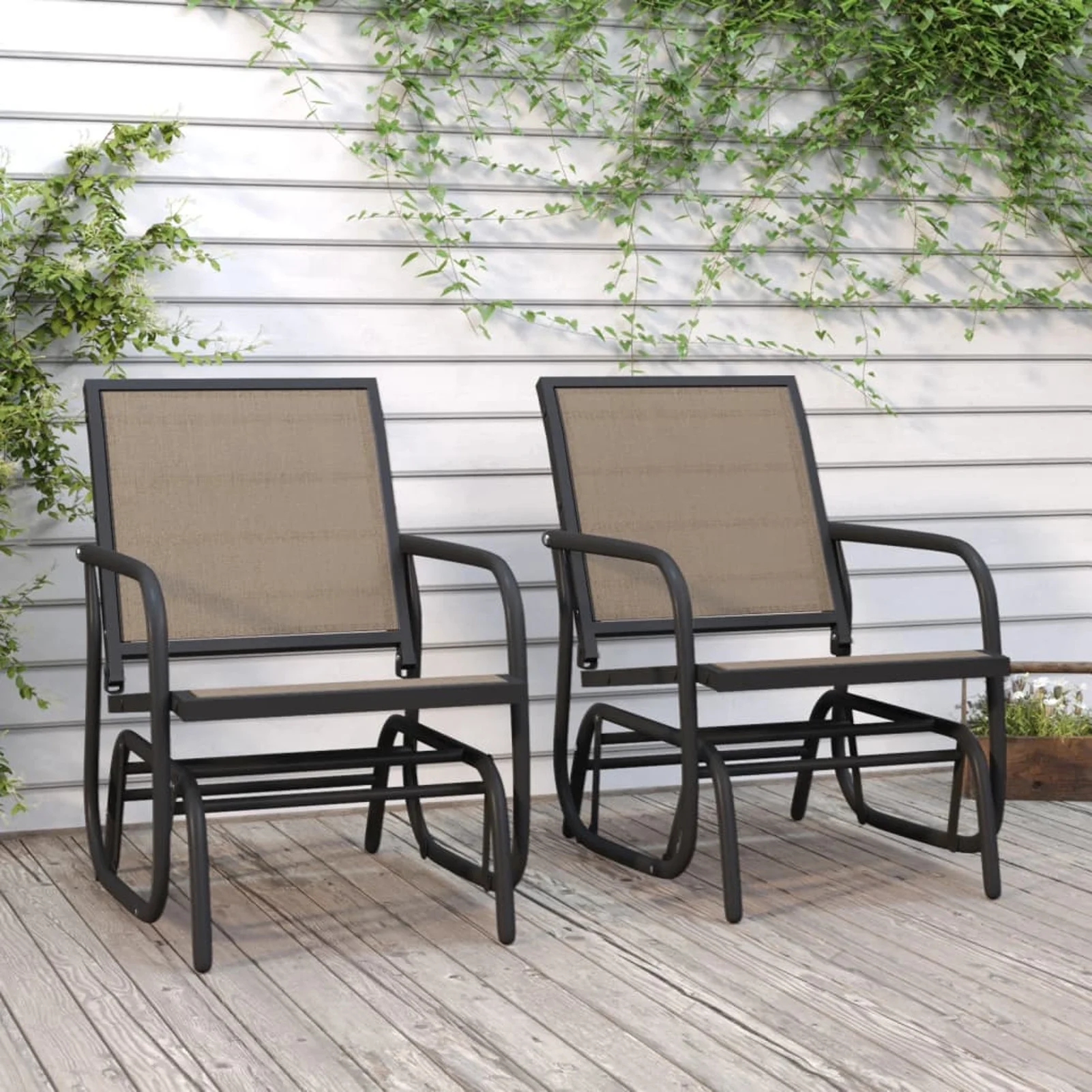 Anself 2 Piece Garden Glider Chairs, Textilene Seat Outdoor Dining Chair Set, Steel Garden Armchairs for Balcony Backyard Lawn Furniture 24 x 29.9 x 34.3 Inches (L x W x H)