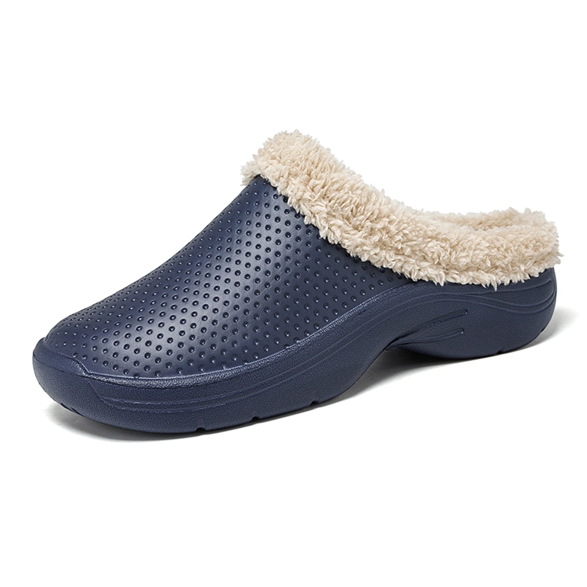 Men’s Lined Clogs Women’s Winter Fuzzy Slippers Waterproof Fur Lined Clogs Slip On Room Shoes with Soft Fleece Lining Non-Slip Garden Shoes Unisex House Slippers Blue 45